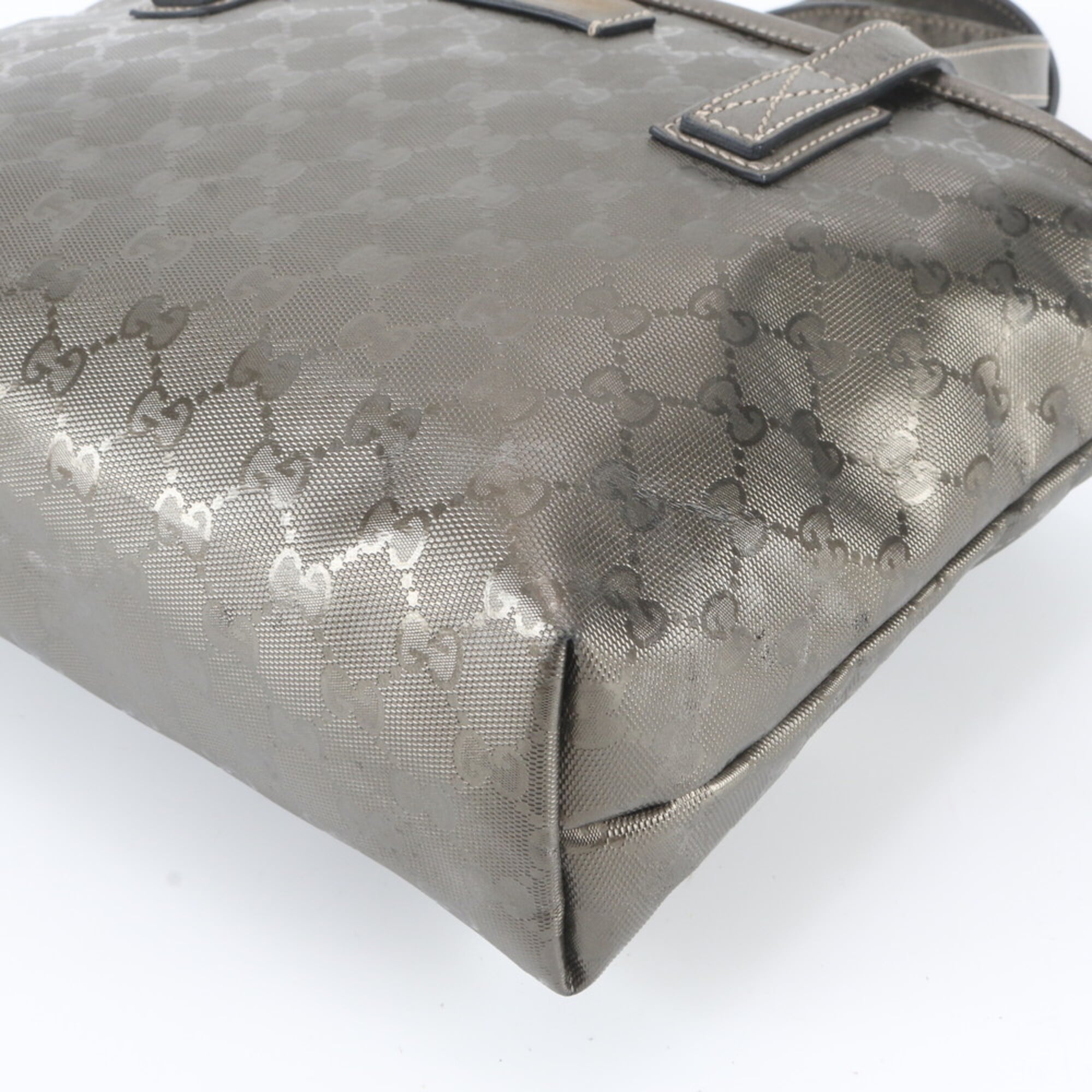 Gucci Gg Imprimé Green Khaki Metallic Leather Coated Canvas Handbag Tote Bag (Pre-Owned)