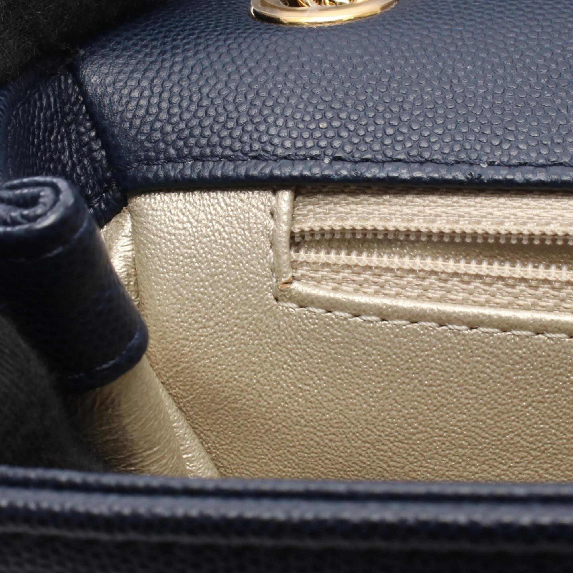 Chanel Navy Grained Calfskin Handbag Shoulder Bag (Pre-Owned)