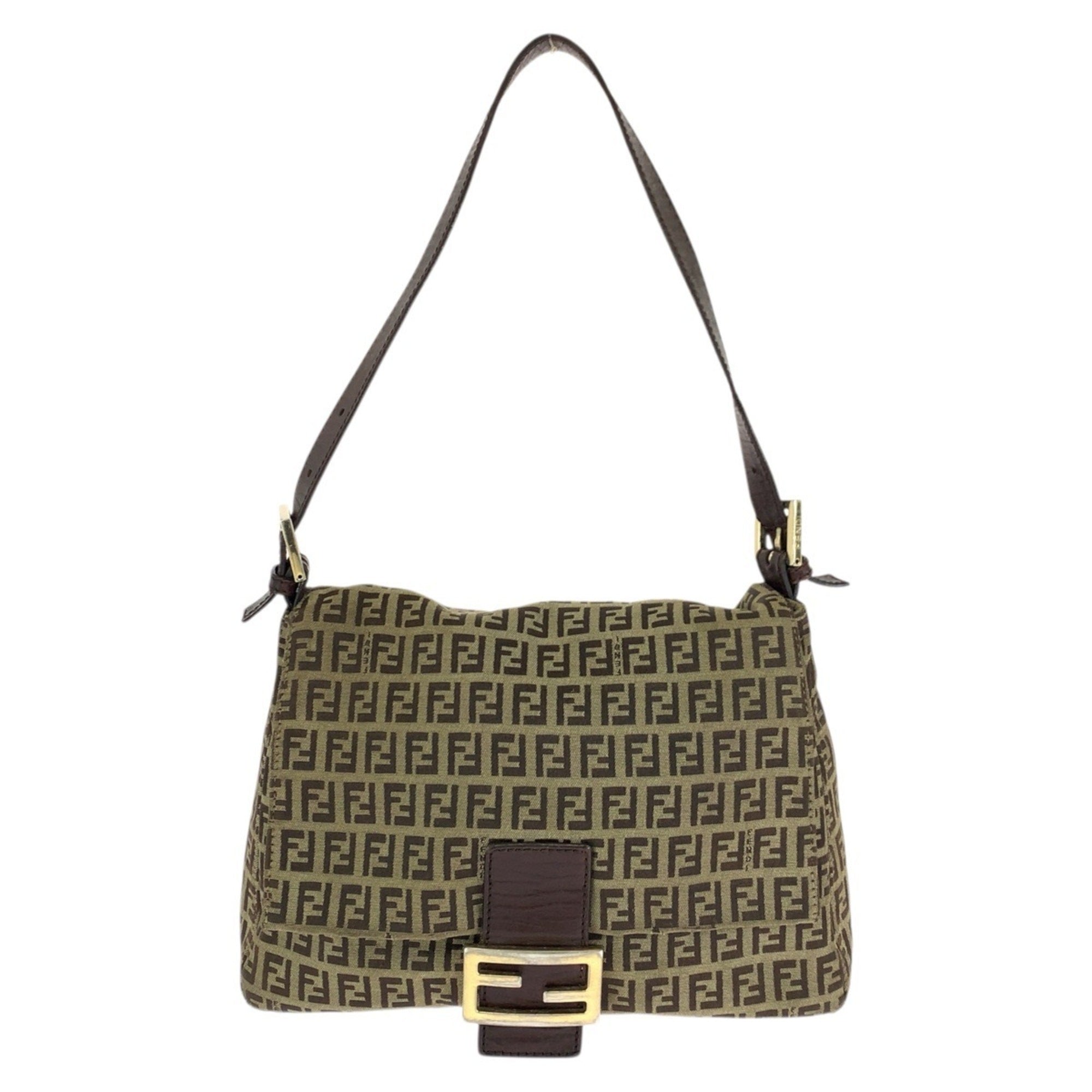 Fendi Brown Canvas Leather Handbag Shoulder Bag (Pre-Owned)