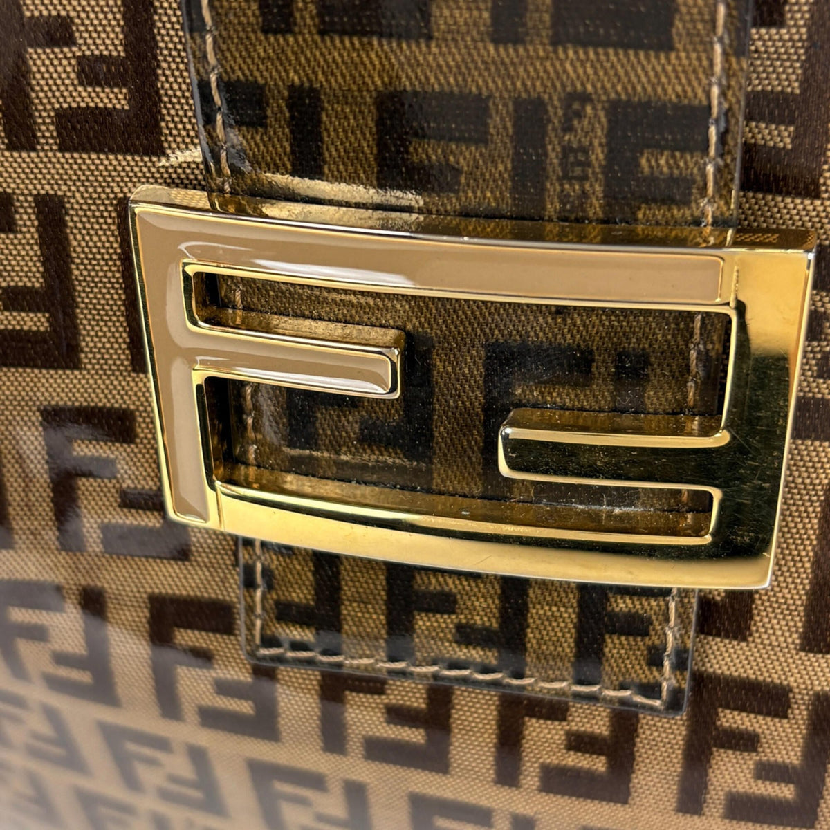 Fendi Zucchino Beige Brown Coated Canvas Leather Shoulder Bag (Pre-Owned)
