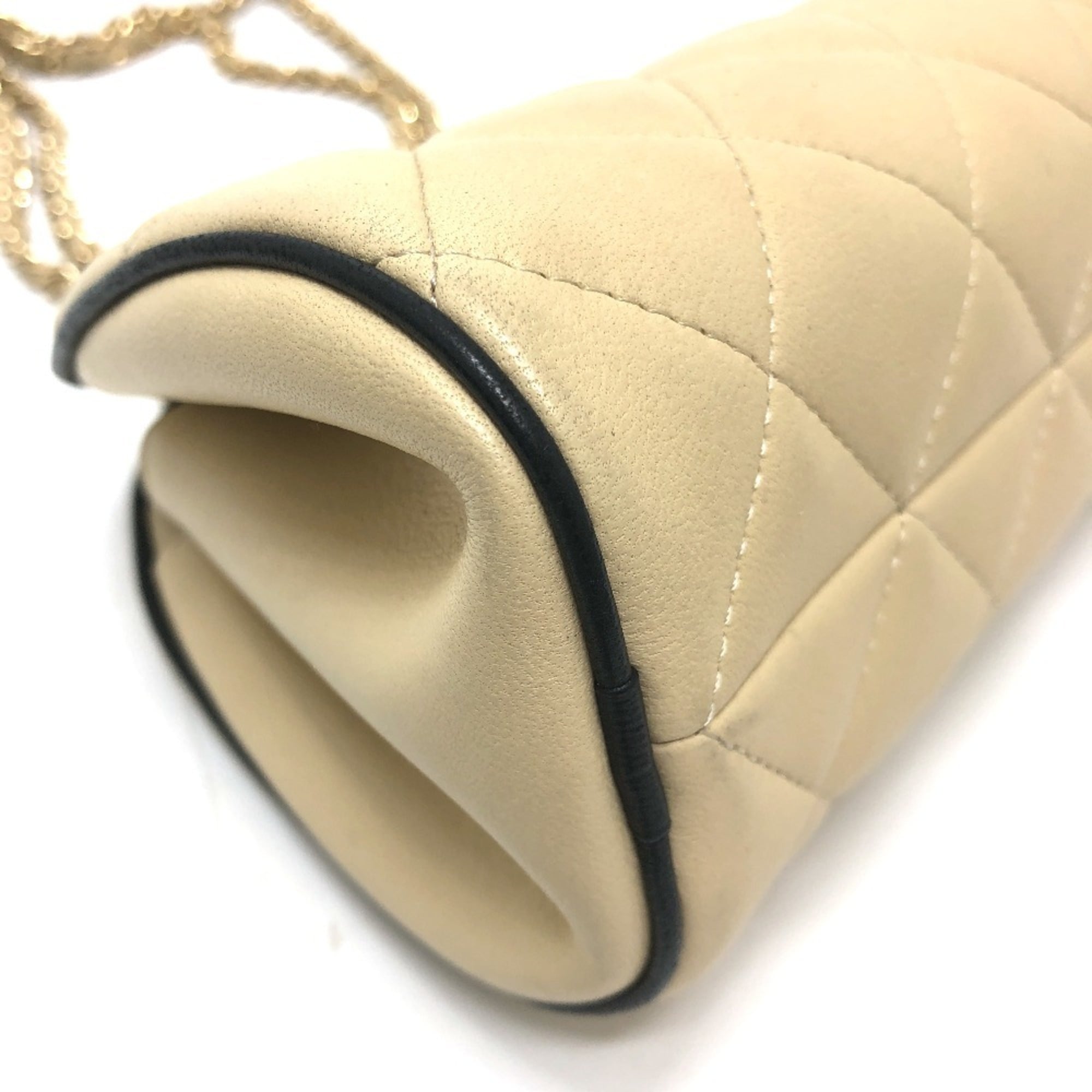 Chanel Beige Black Leather Handbag Shoulder Bag (Pre-Owned)