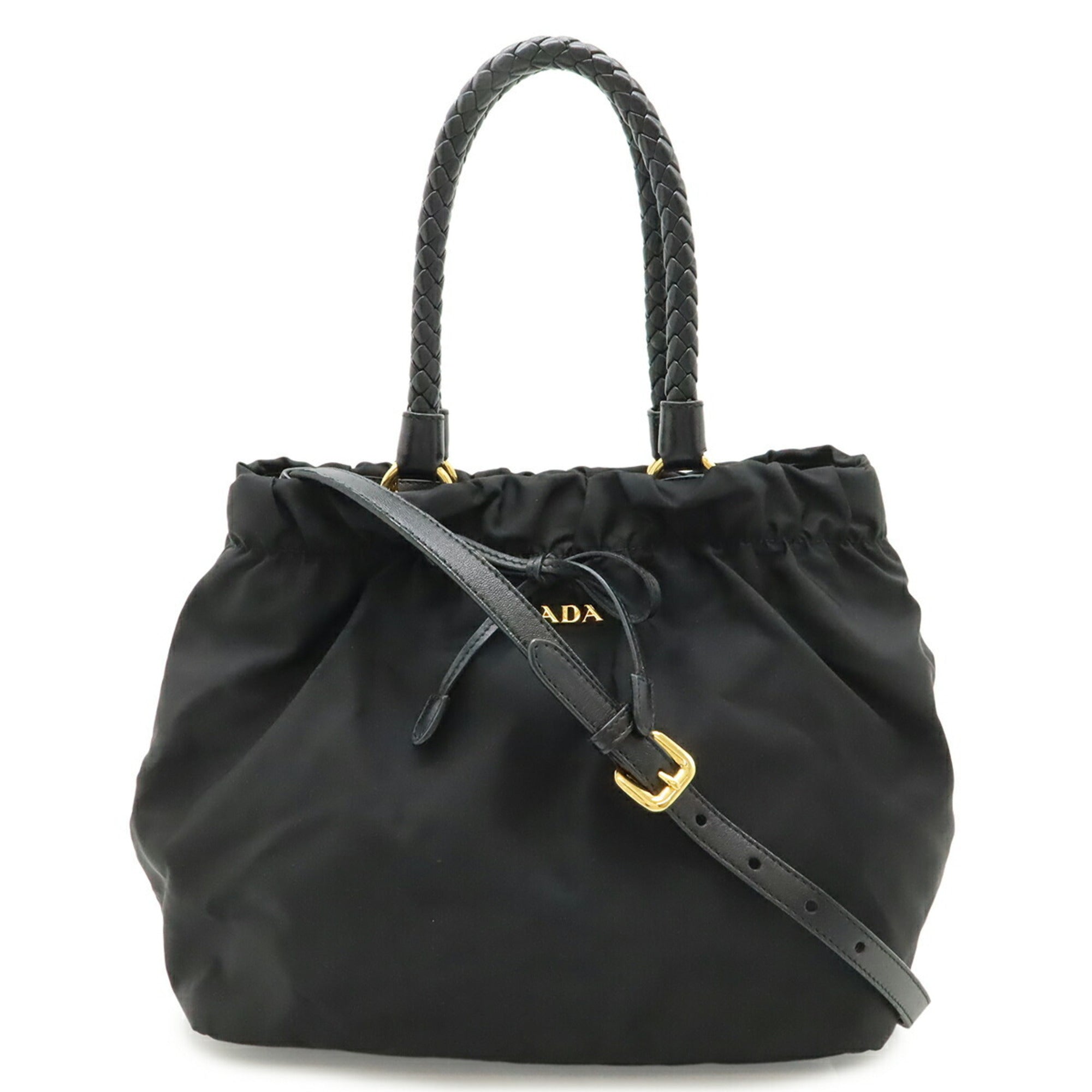 Prada Black Nero Nylon Leather Handbag Shoulder Bag Tote Bag (Pre-Owned)