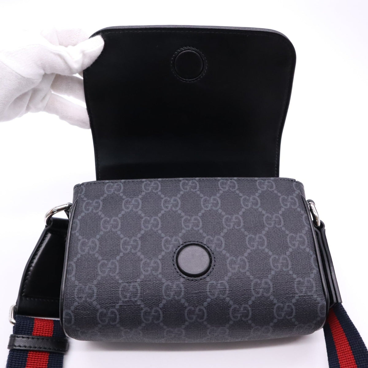 Gucci Black Gray Coated Canvas Leather Crossbody Bag Shoulder Bag (Pre-Owned)
