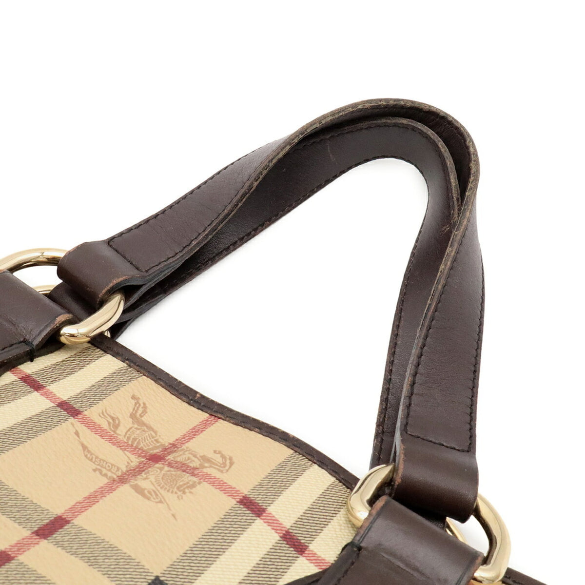 Burberry Beige Black Bordeaux Dark Brown Coated Canvas Leather Handbag Shoulder Bag Tote Bag (Pre-Owned)