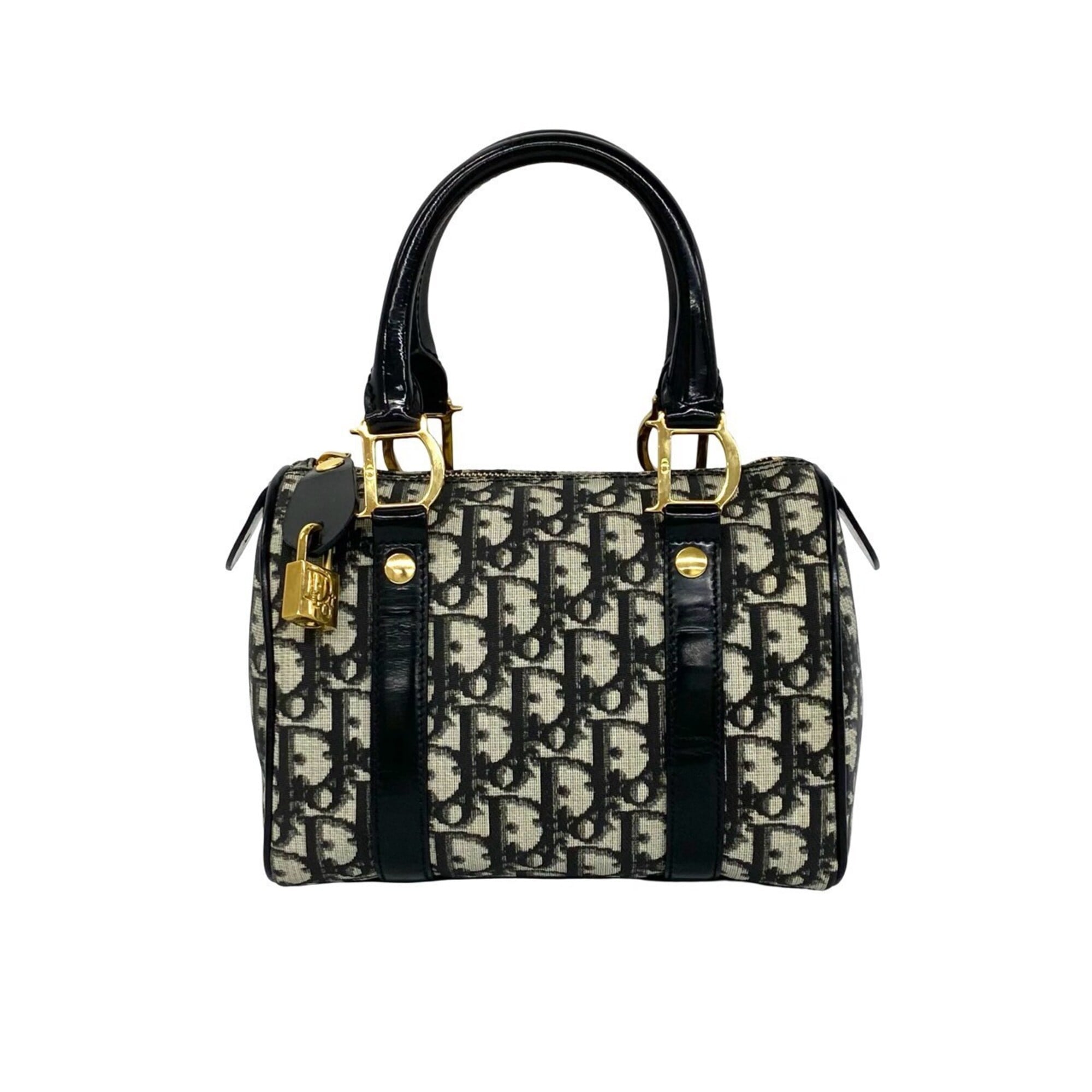 Christian Dior Black Canvas Leather Boston Bag Handbag (Pre-Owned)