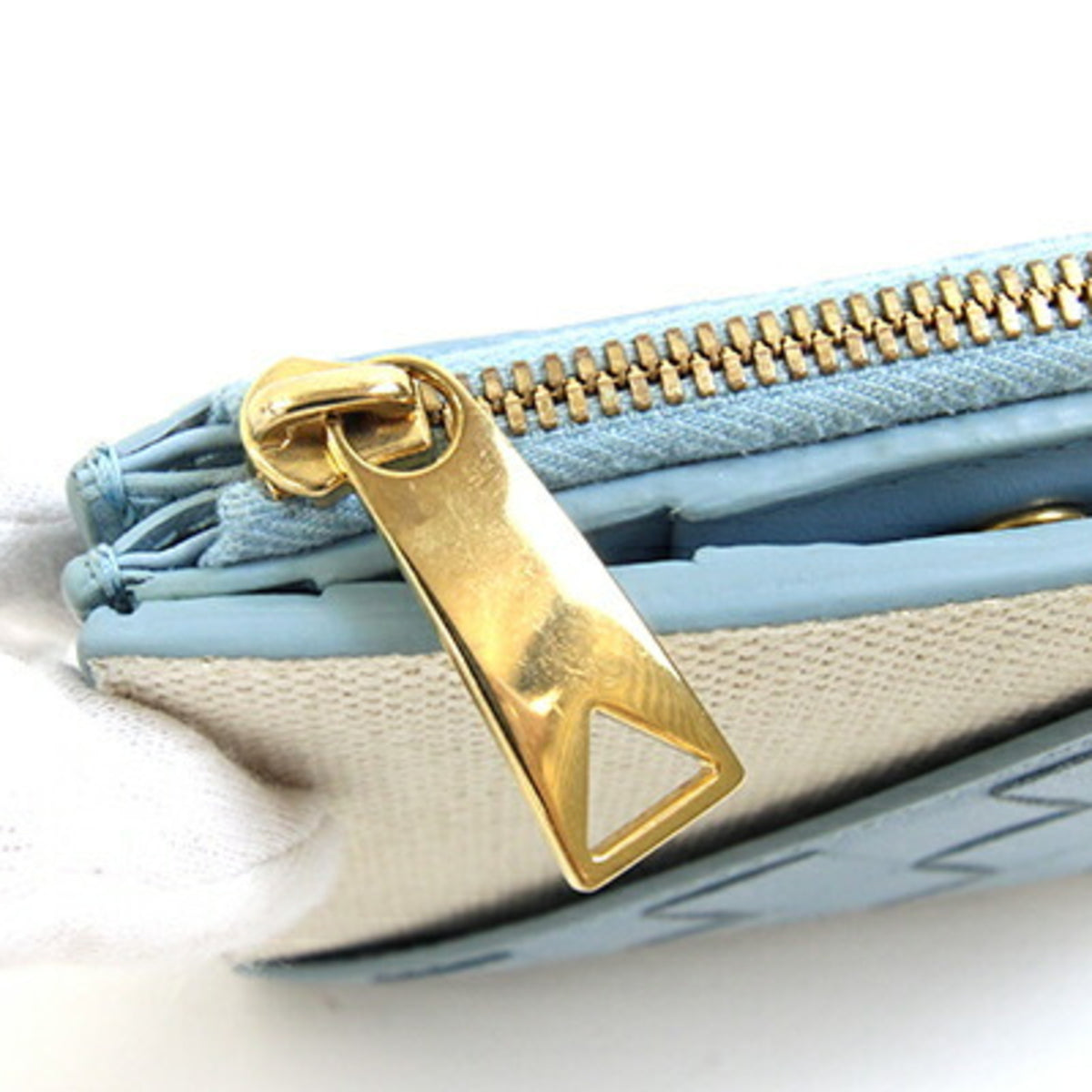 Bottega Veneta Intrecciato Light Blue Leather Canvas Wallet (Bi-Fold) (Pre-Owned)