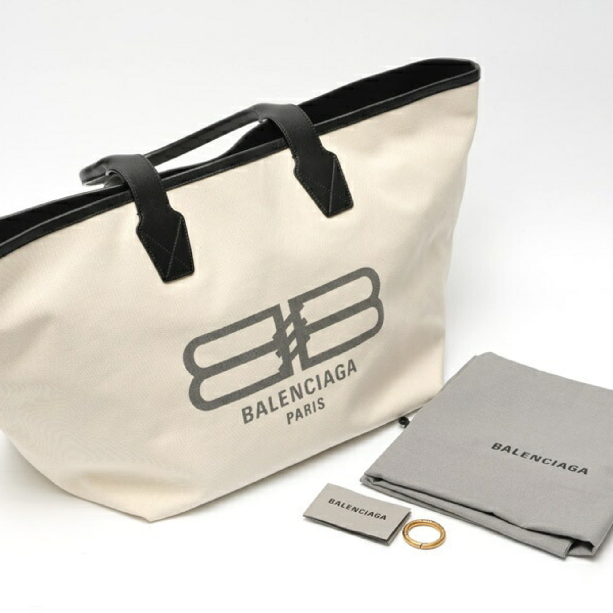 Balenciaga Black White Canvas Leather Tote Bag (Pre-Owned)