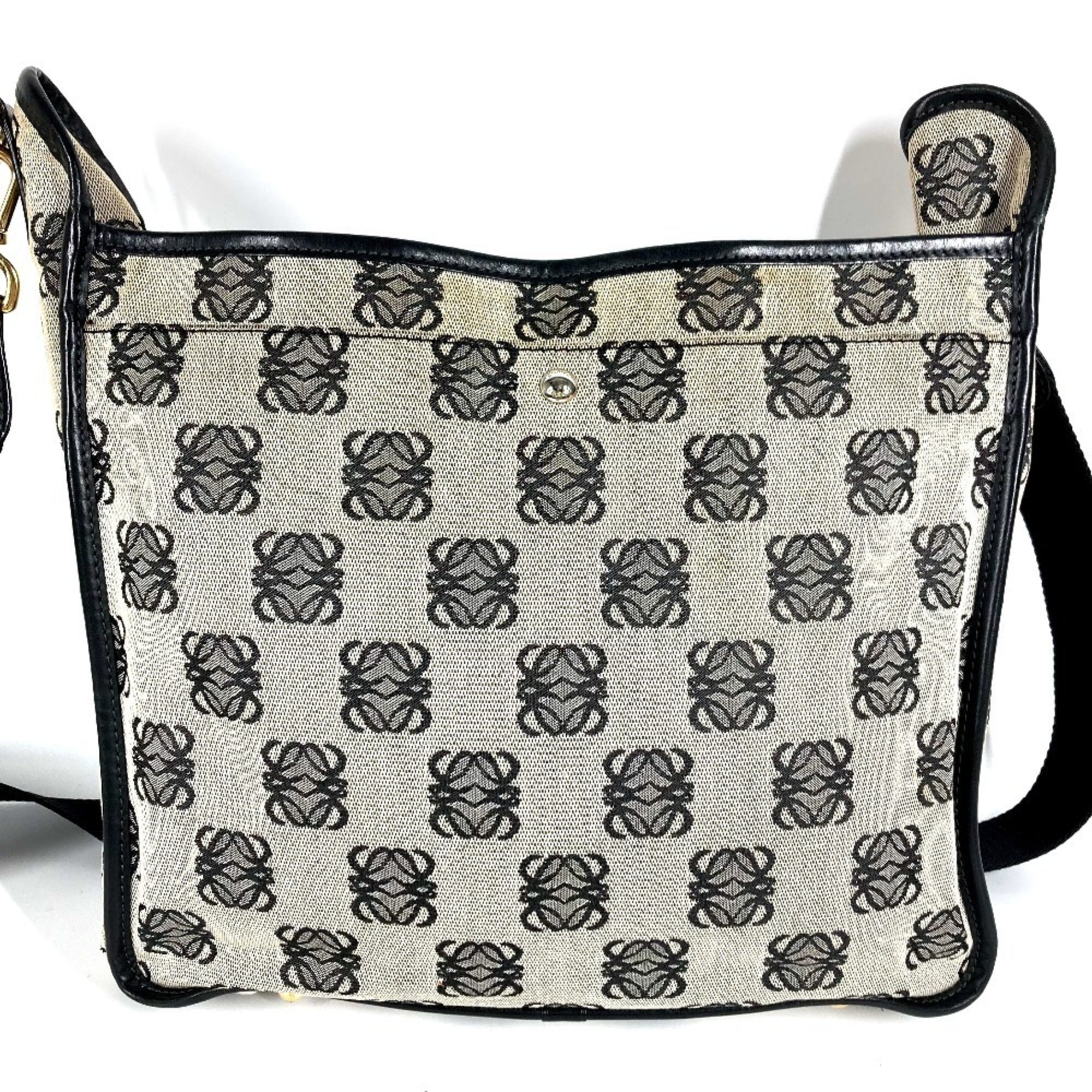 Loewe Black Gray Leather Canvas Shoulder Bag (Pre-Owned)