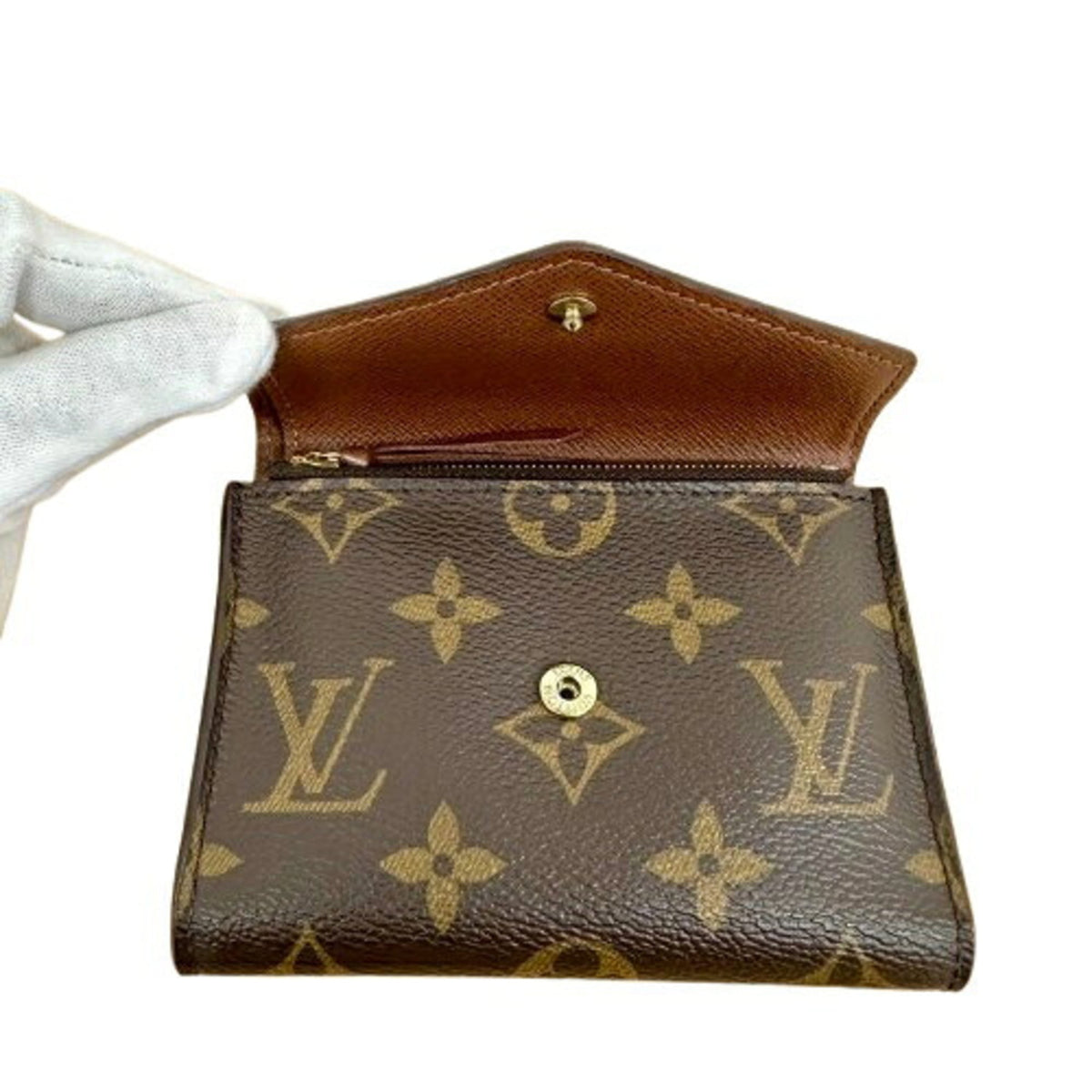Louis Vuitton Monogram Brown Leather Wallet (Tri-Fold) (Pre-Owned)