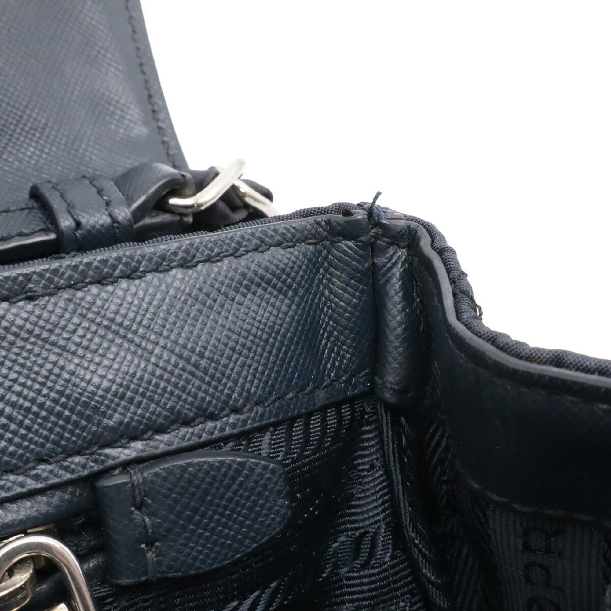 Prada Navy Nylon Leather Shoulder Bag (Pre-Owned)