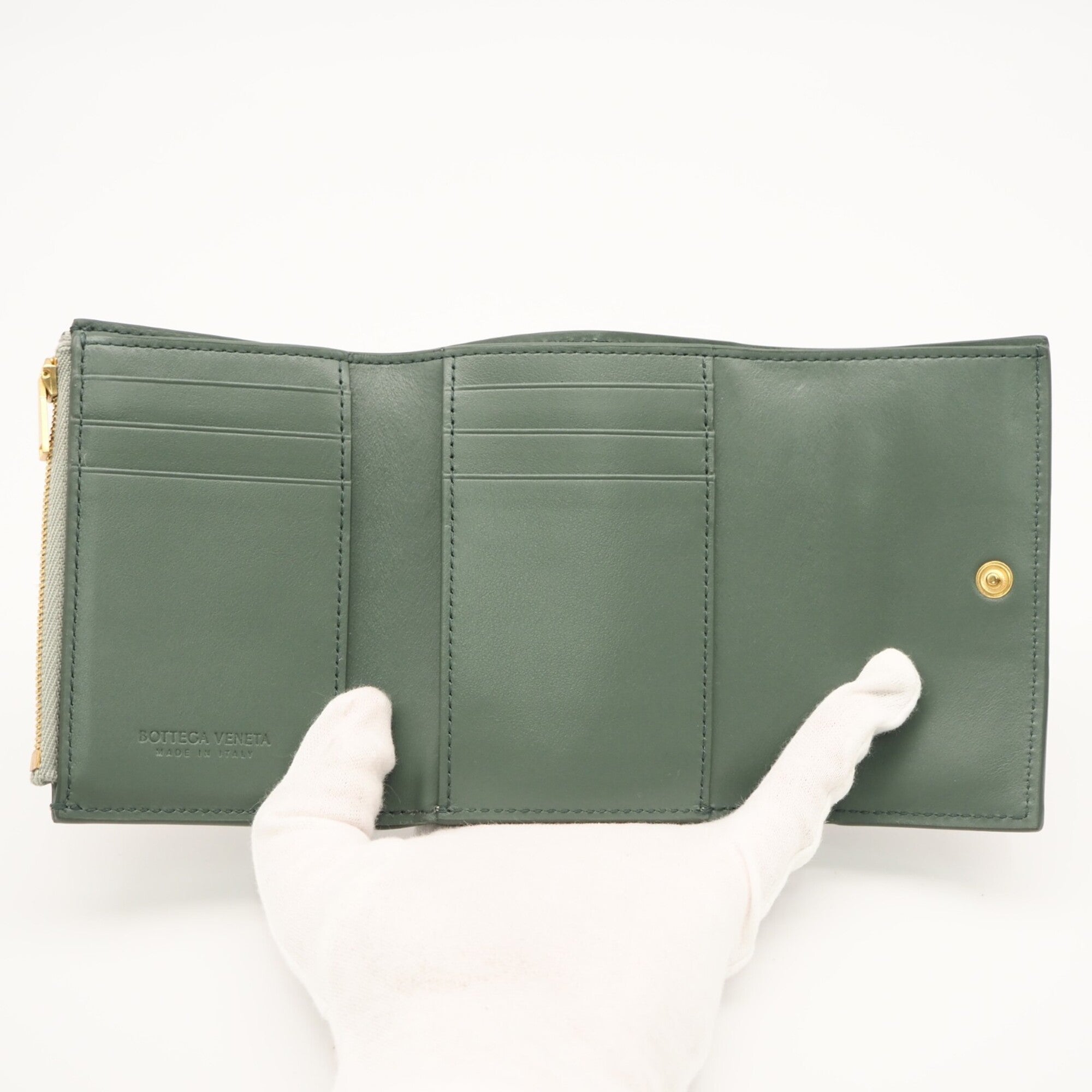 Bottega Veneta Gray Green Leather Wallet (Tri-Fold) (Pre-Owned)