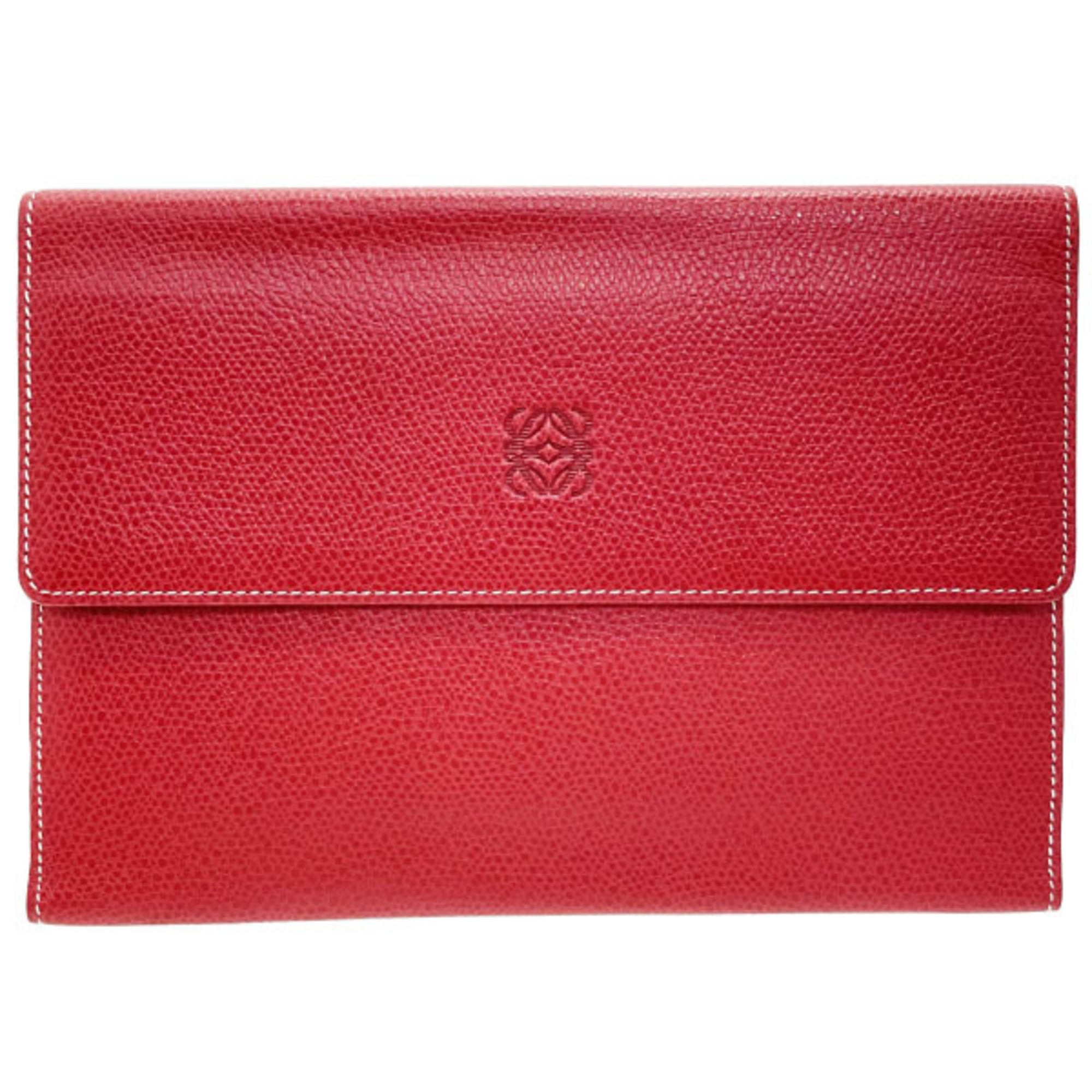 Loewe Red Color Leather Long Wallet (Tri-Fold) (Pre-Owned)