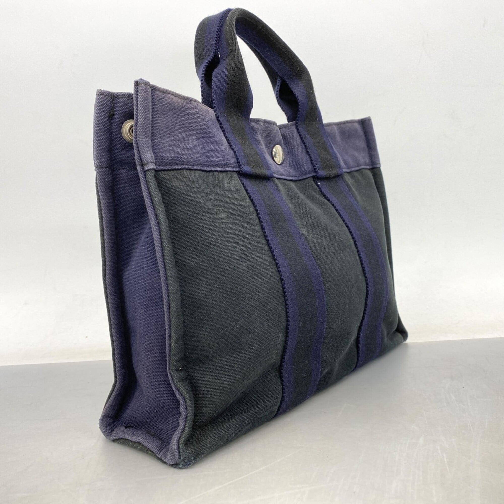 Hermes Black Navy Canvas Tote Bag (Pre-Owned)