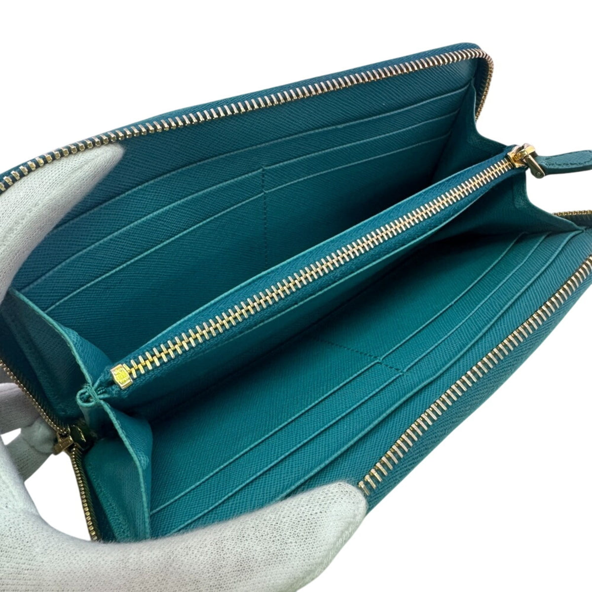 Prada Saffiano Blue Leather Long Wallet (Bi-Fold) (Pre-Owned)