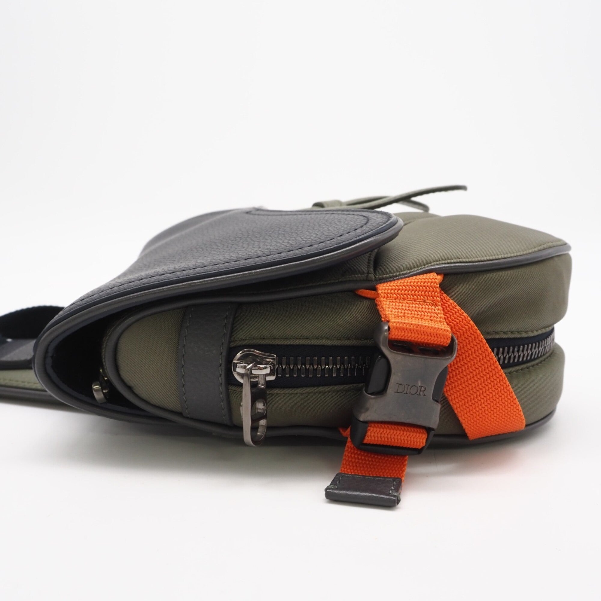 Christian Dior Black Khaki Orange Nylon Leather Saddle Bag (Pre-Owned)