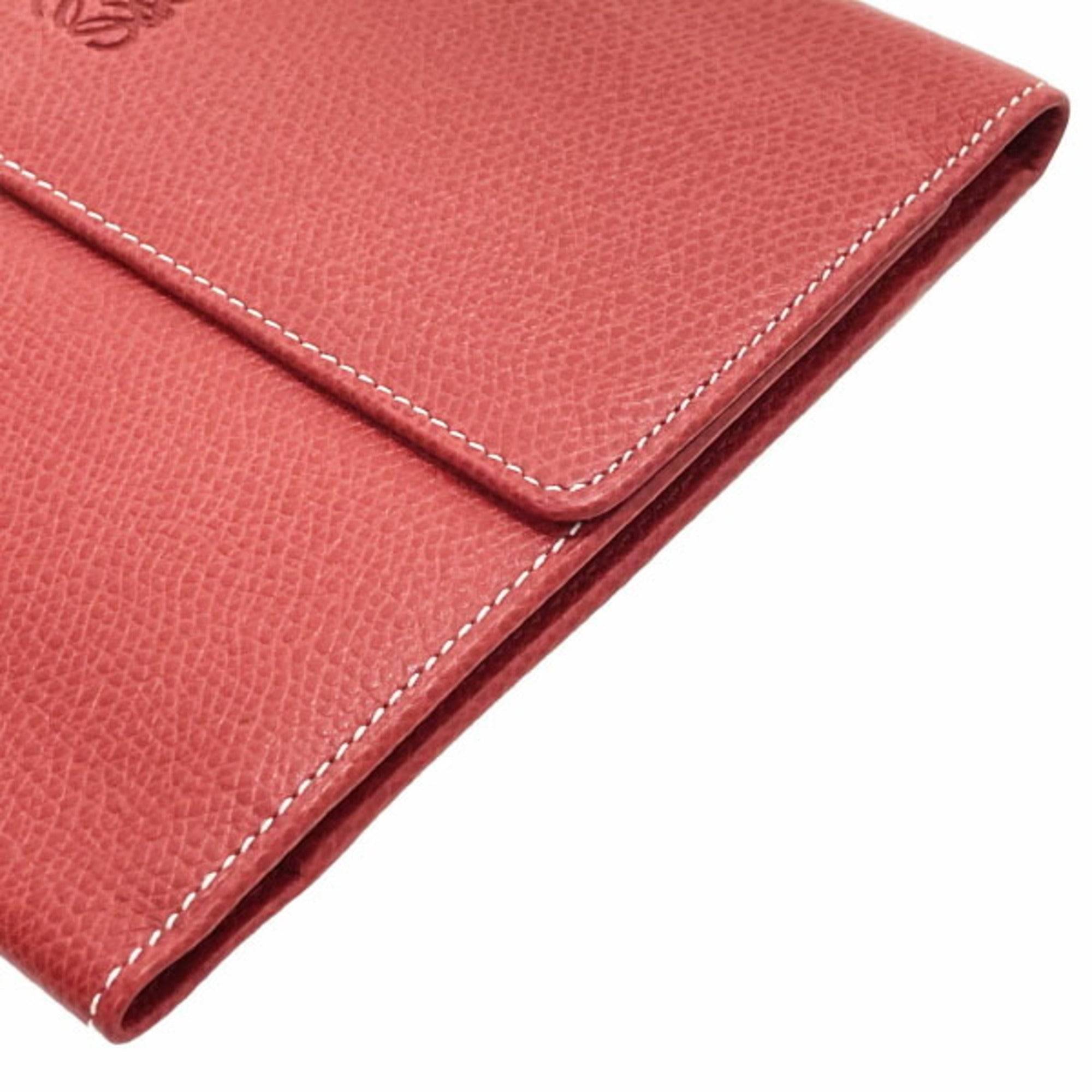 Loewe Red Color Leather Long Wallet (Tri-Fold) (Pre-Owned)