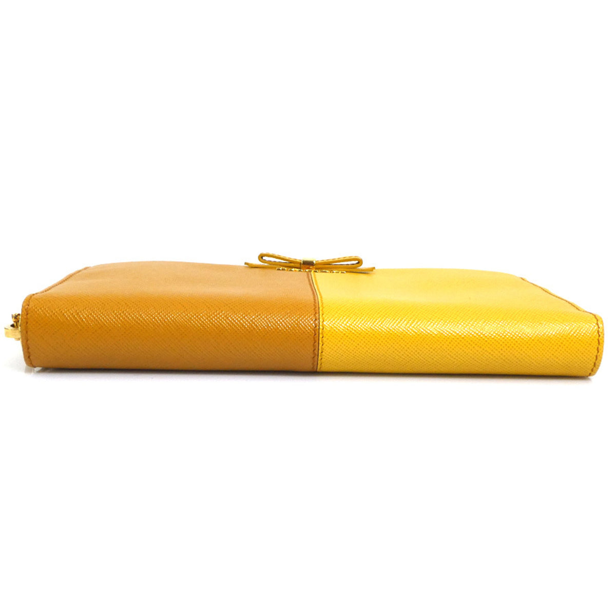 Prada Brown Yellow Leather Long Wallet (Bi-Fold) (Pre-Owned)