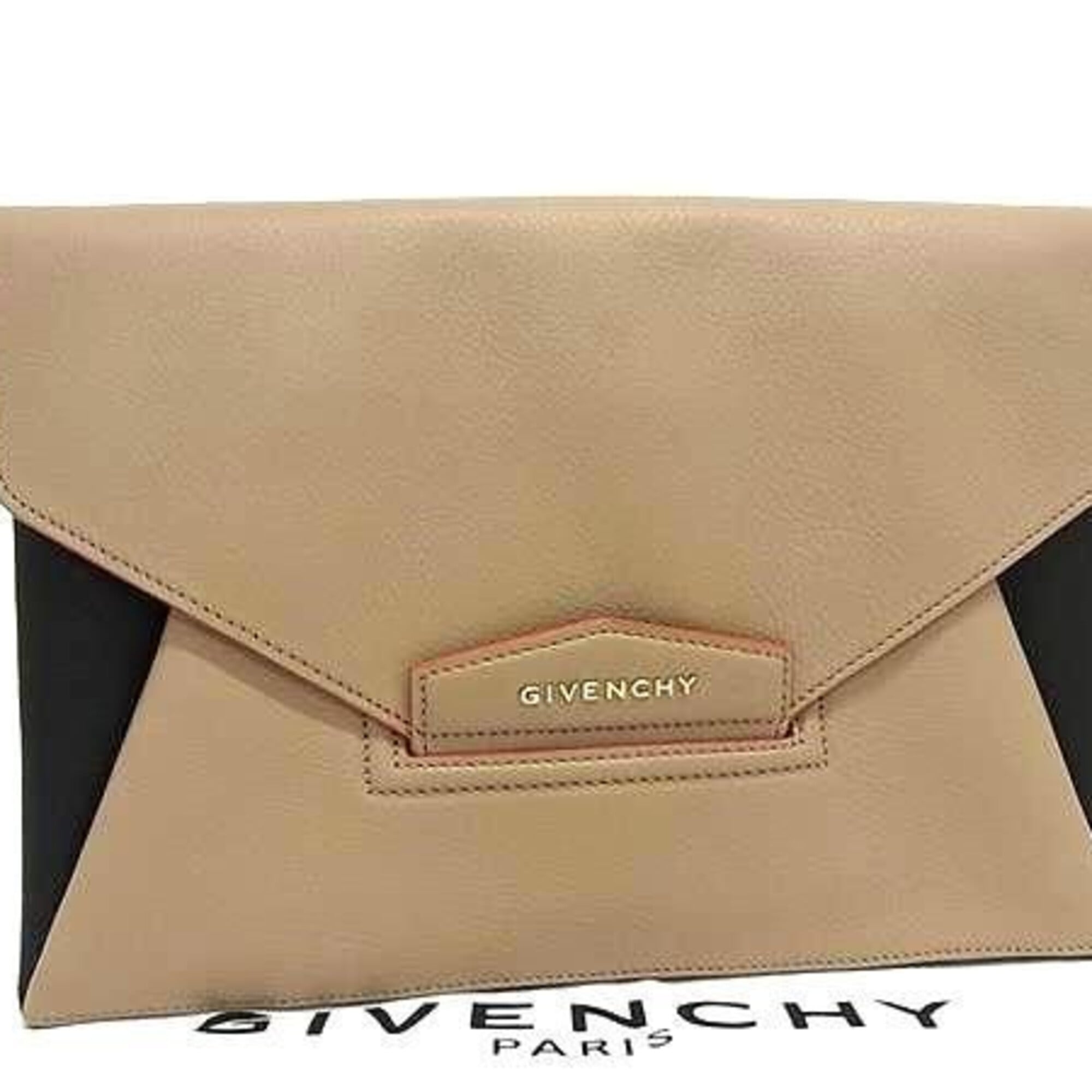 Givenchy Beige Black Leather Clutch Bag (Pre-Owned)