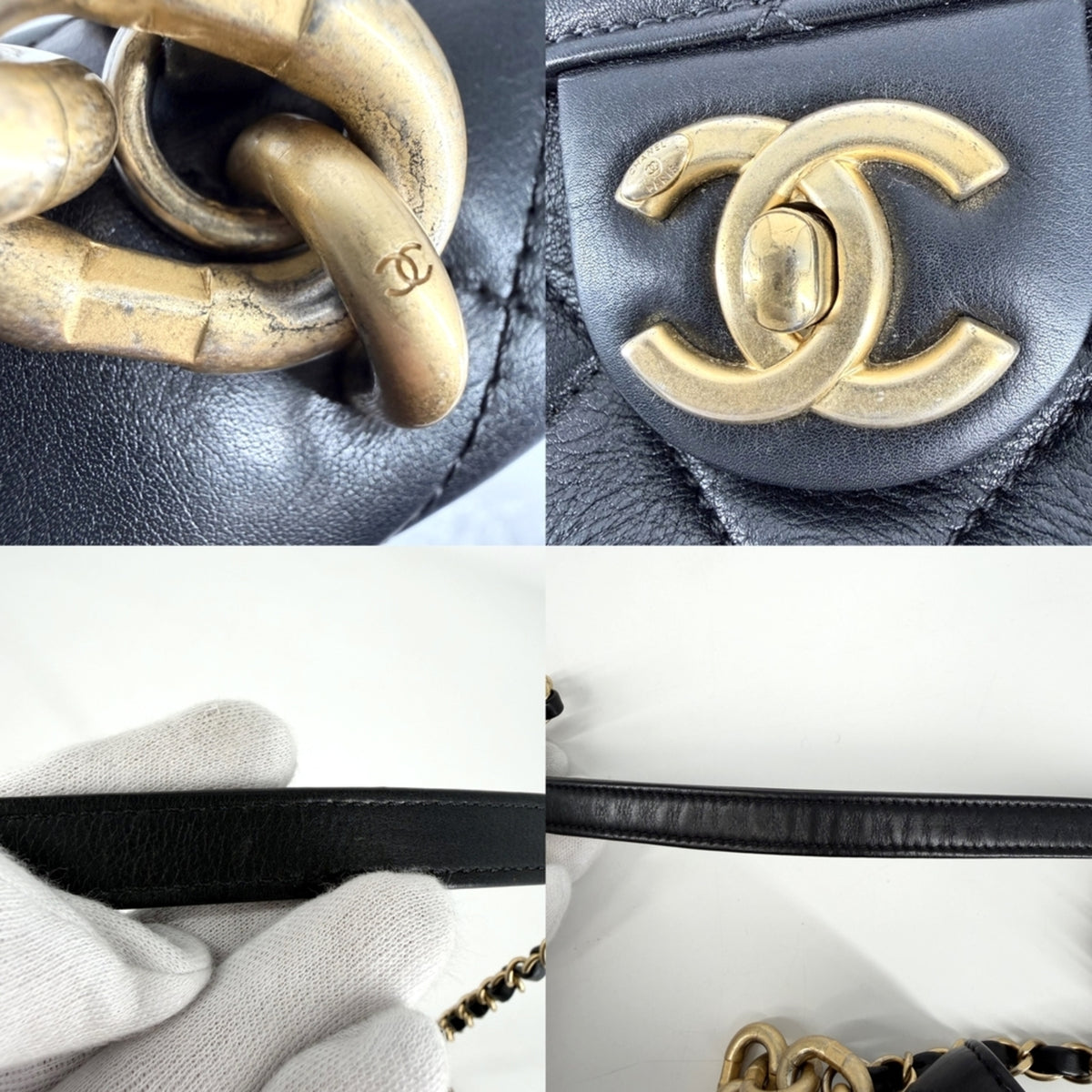 Chanel Black White Leather Handbag Shoulder Bag (Pre-Owned)