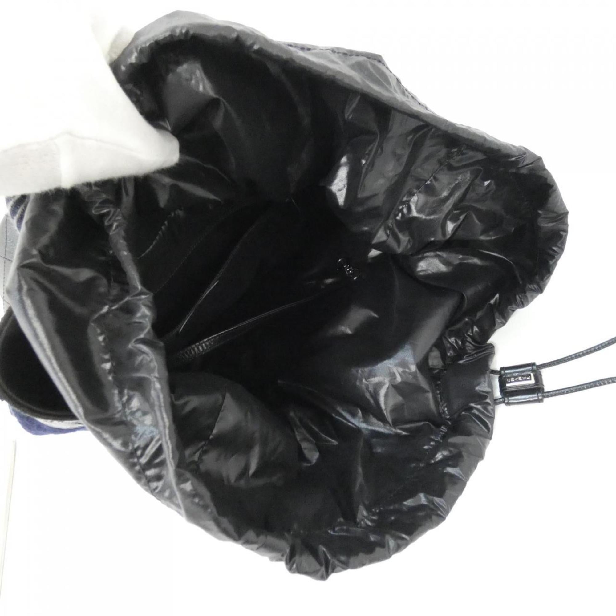 Chanel Black Navy Wool Leather Shoulder Bag (Pre-Owned)