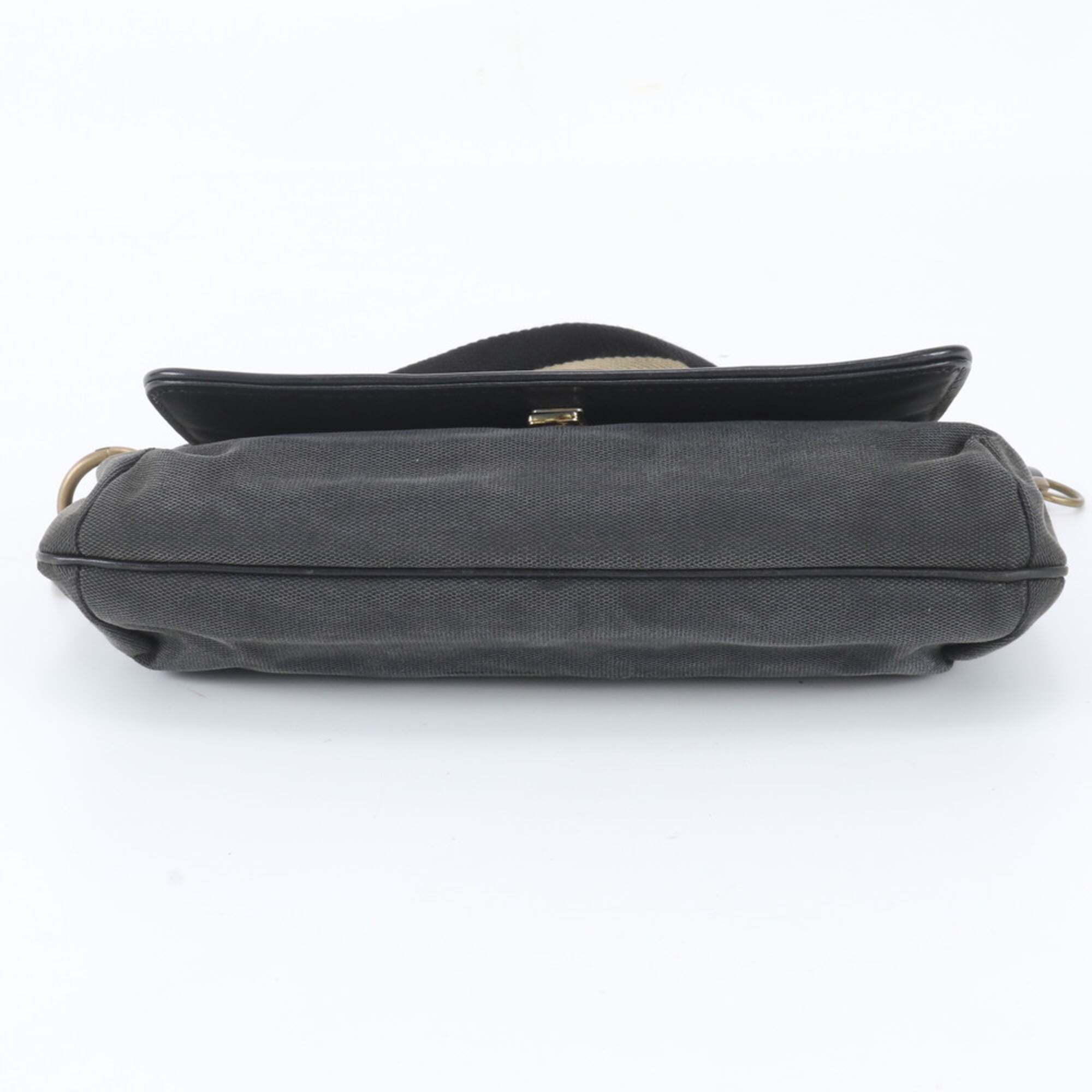 Gucci Black Gray Leather Canvas Shoulder Bag (Pre-Owned)