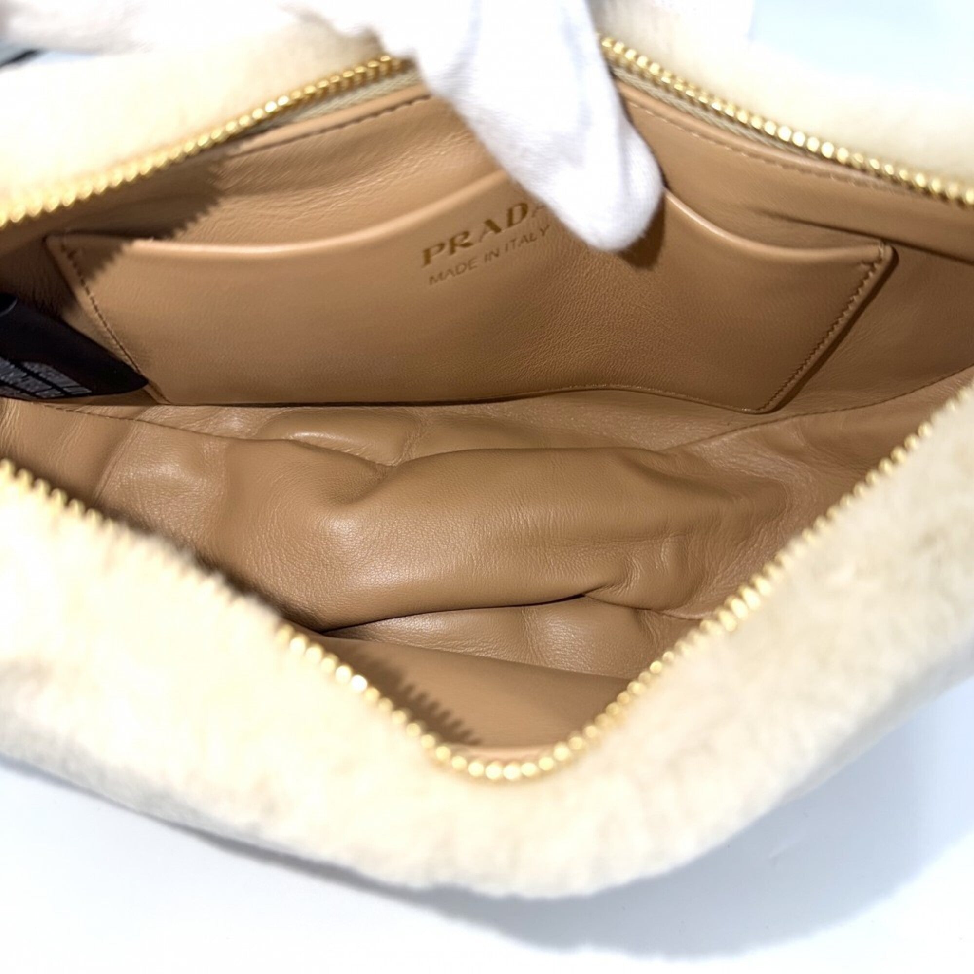 Prada Beige Faux Fur Handbag Shoulder Bag (Pre-Owned)