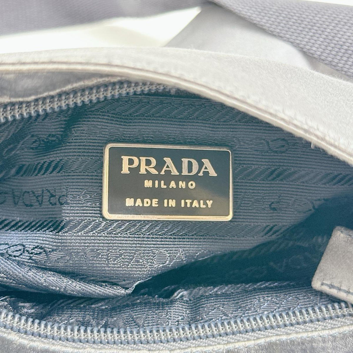 Prada Gray Satin Pochette Shoulder Bag (Pre-Owned)