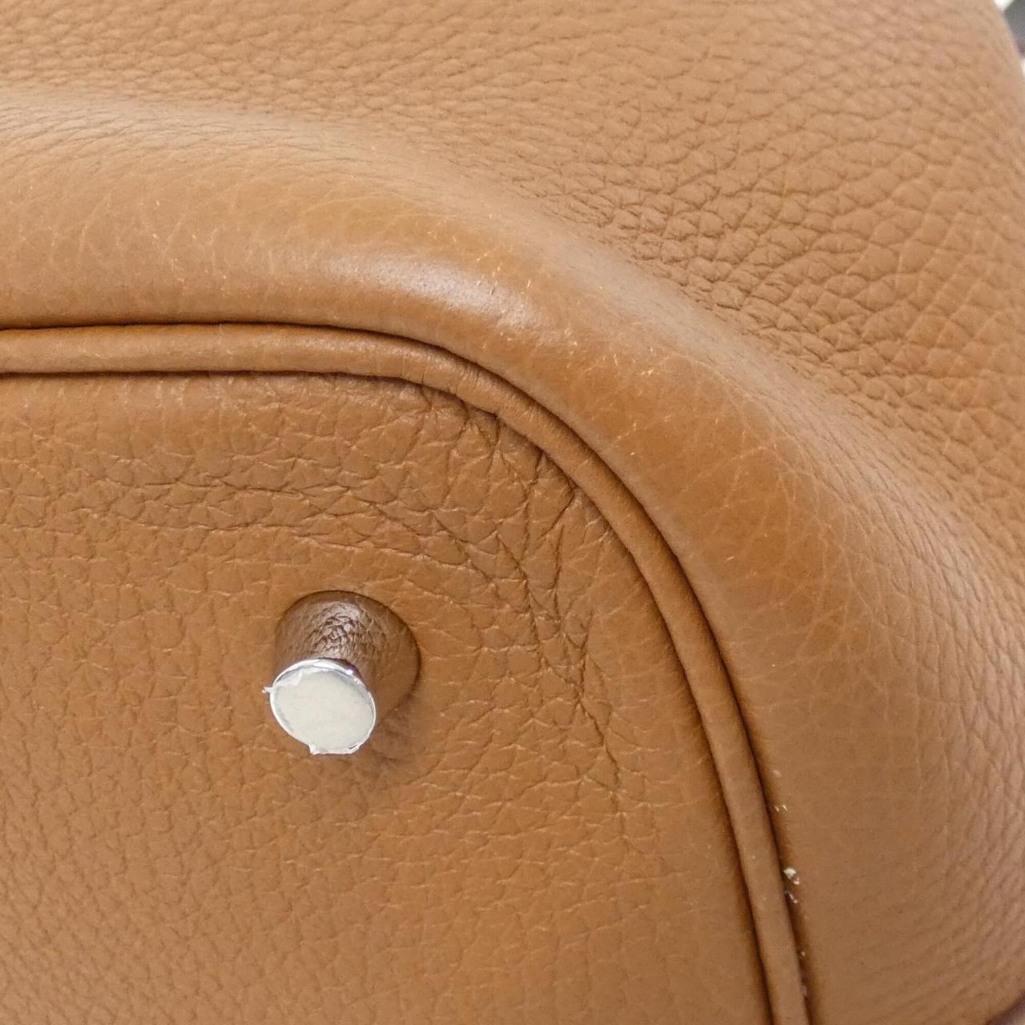 Hermes Brown Gold Brown Taurillon Clemence Leather Swift Leather Handbag (Pre-Owned)