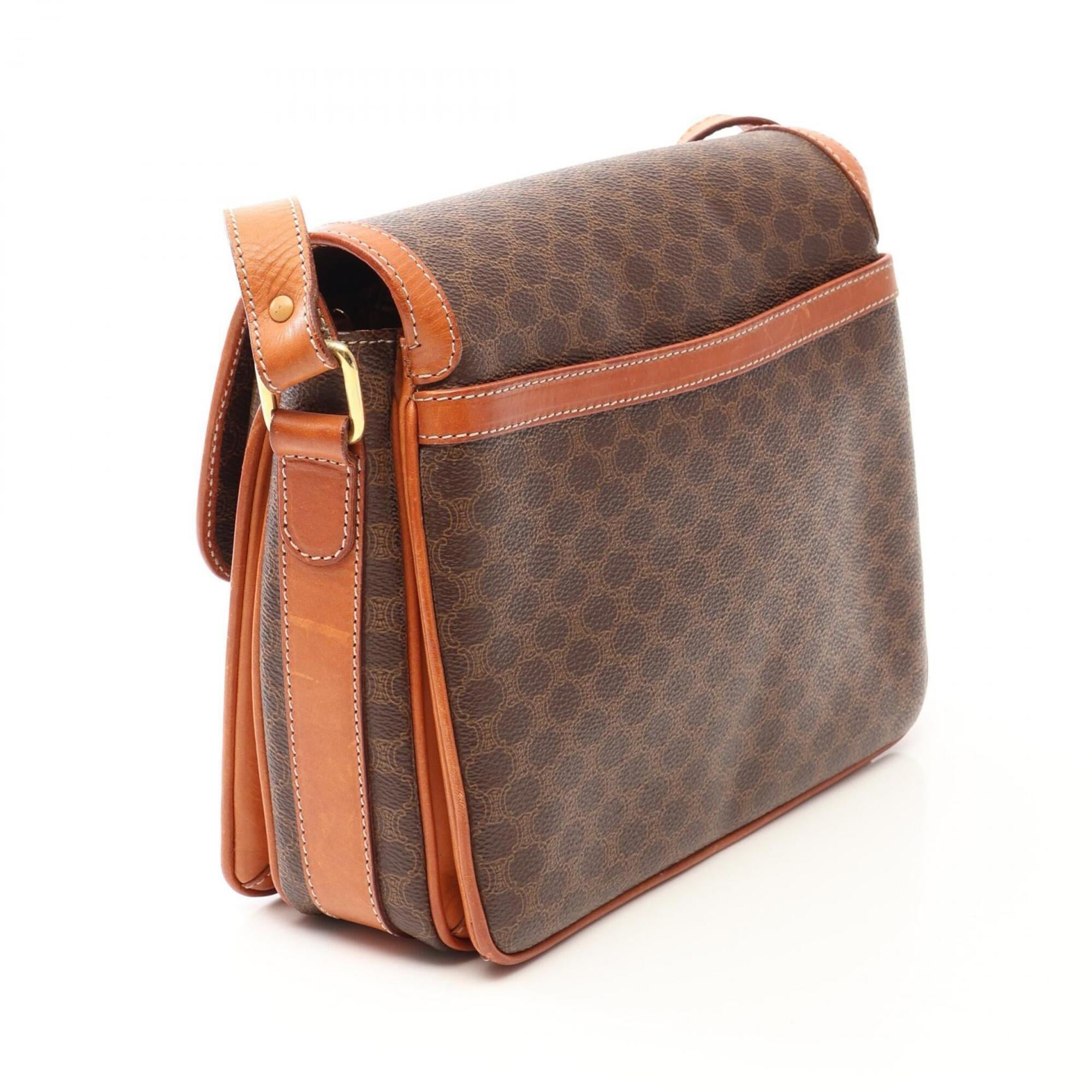 Celine Brown Coated Canvas Leather Handbag Shoulder Bag (Pre-Owned)