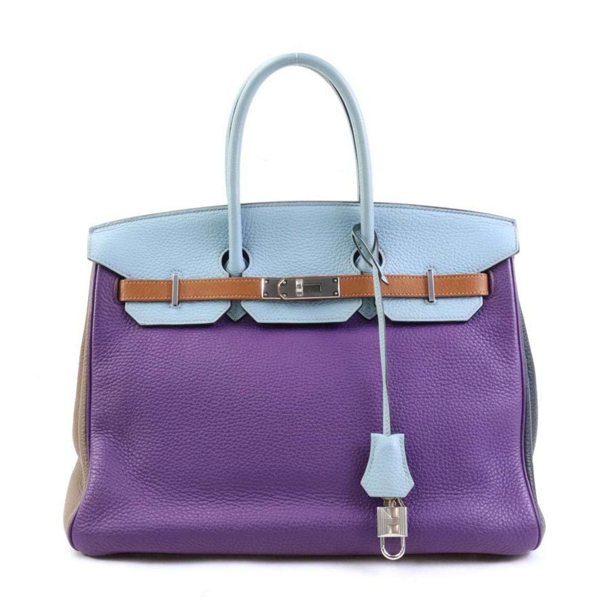 Hermes Blue Obscurs Etain Etoupe Gray Ultra Violet Taurillon Clemence Leather Handbag (Pre-Owned)