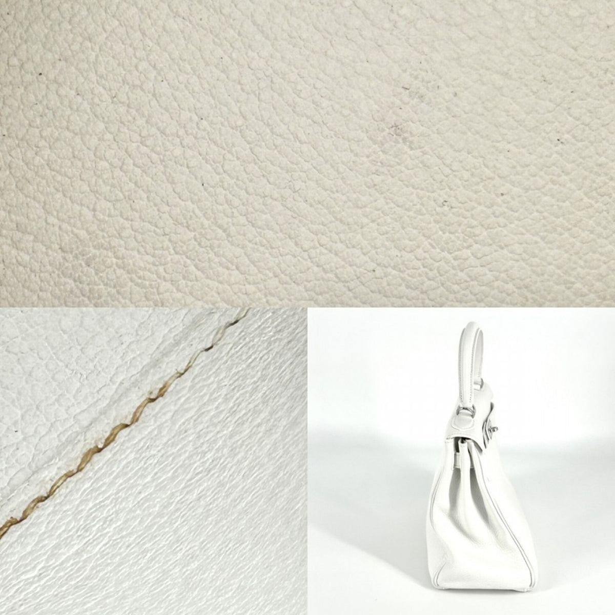 Hermes Kelly White Taurillon Clemence Leather Handbag Shoulder Bag (Pre-Owned)