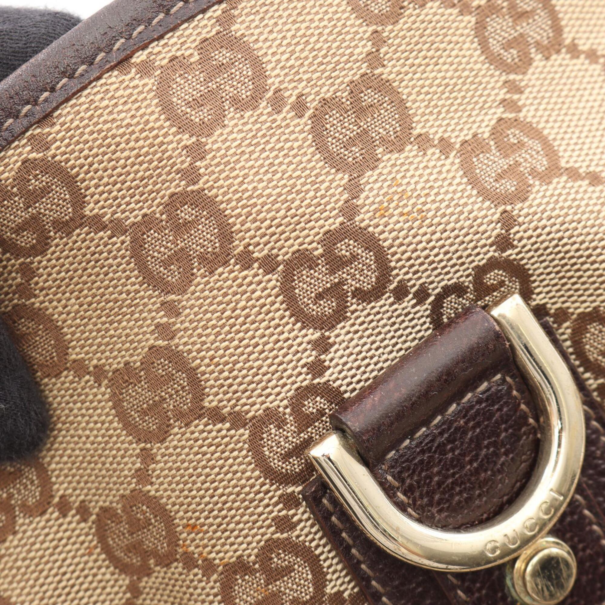Gucci Beige Brown Canvas Leather Handbag Shoulder Bag (Pre-Owned)