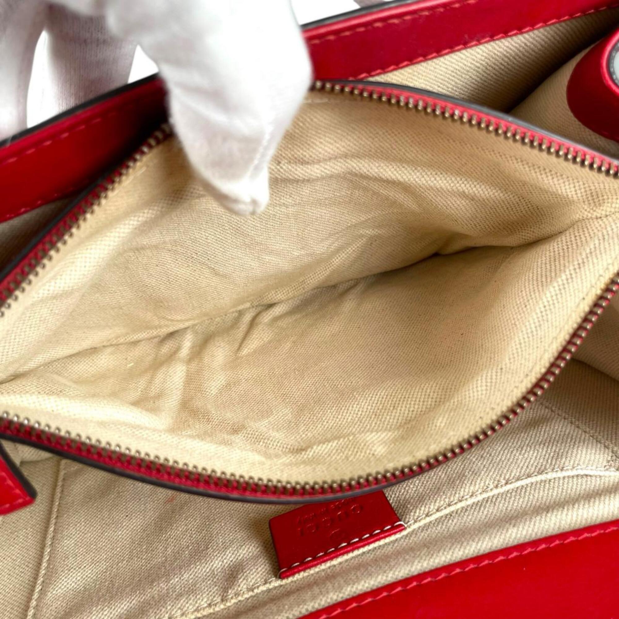 Gucci Red Color Leather Handbag Shoulder Bag (Pre-Owned)