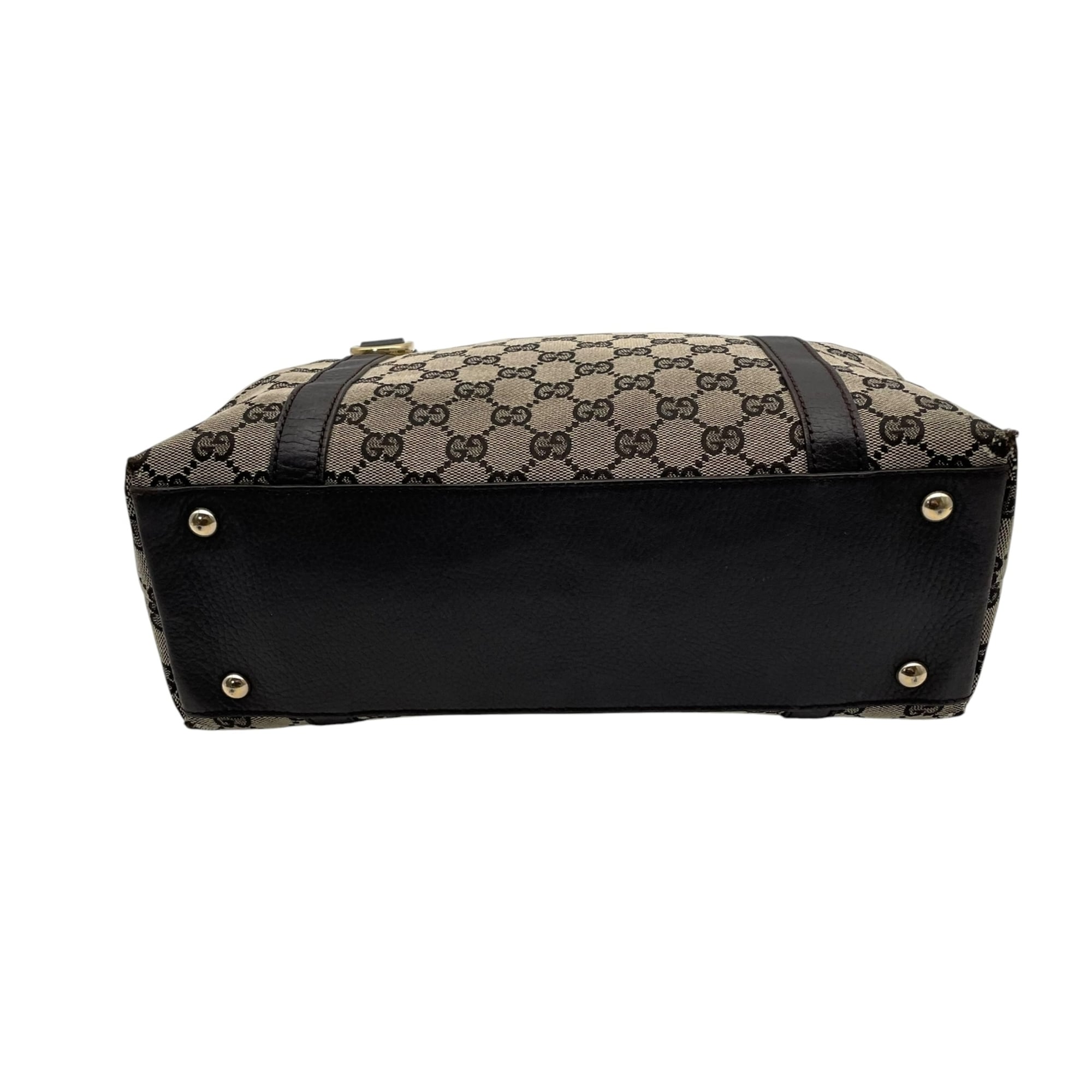 Gucci Dark Brown Gray Gg Canvas Leather Shoulder Bag Tote Bag (Pre-Owned)
