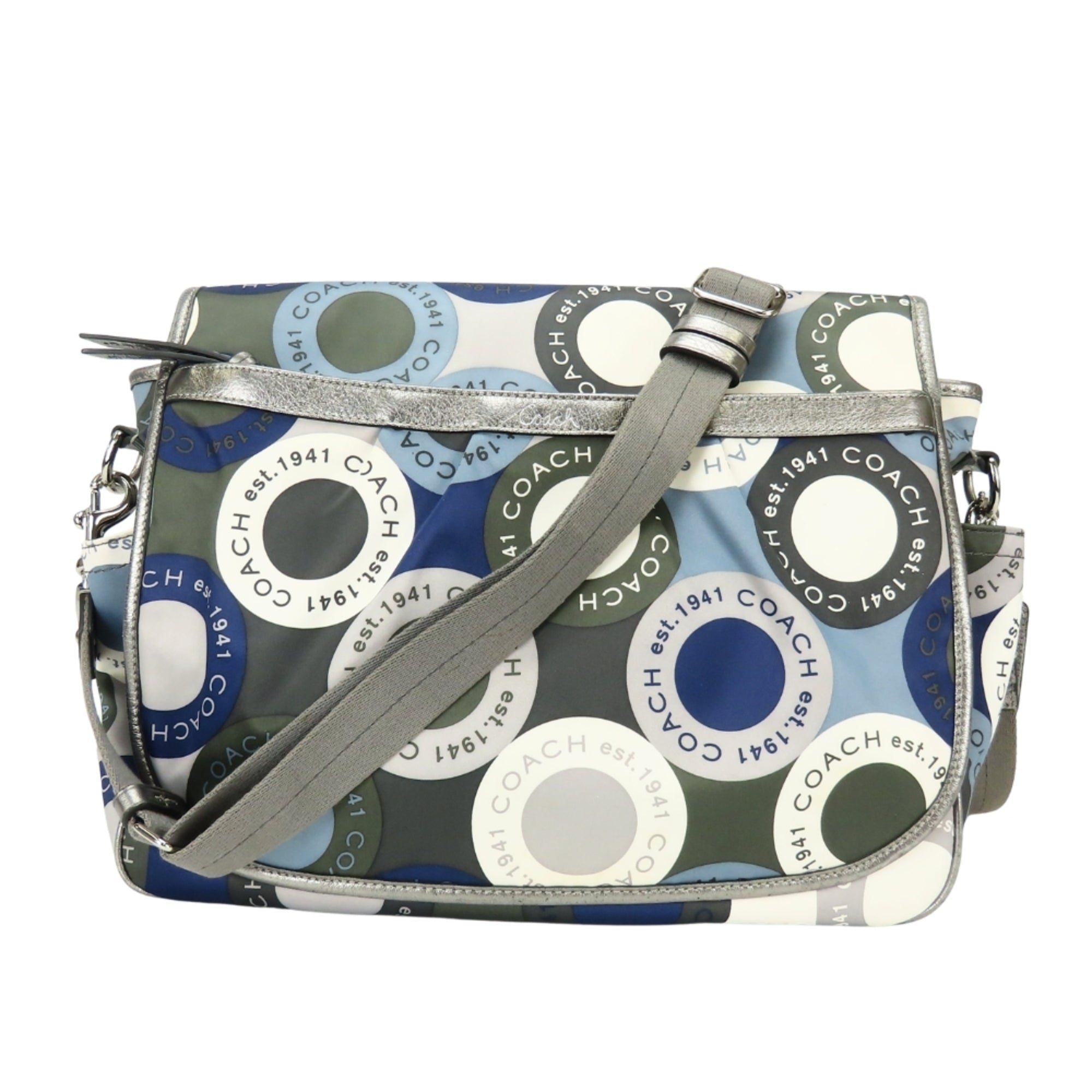 Coach Blue Gray Multi-Color Silver Nylon Leather Shoulder Bag (Pre-Owned)
