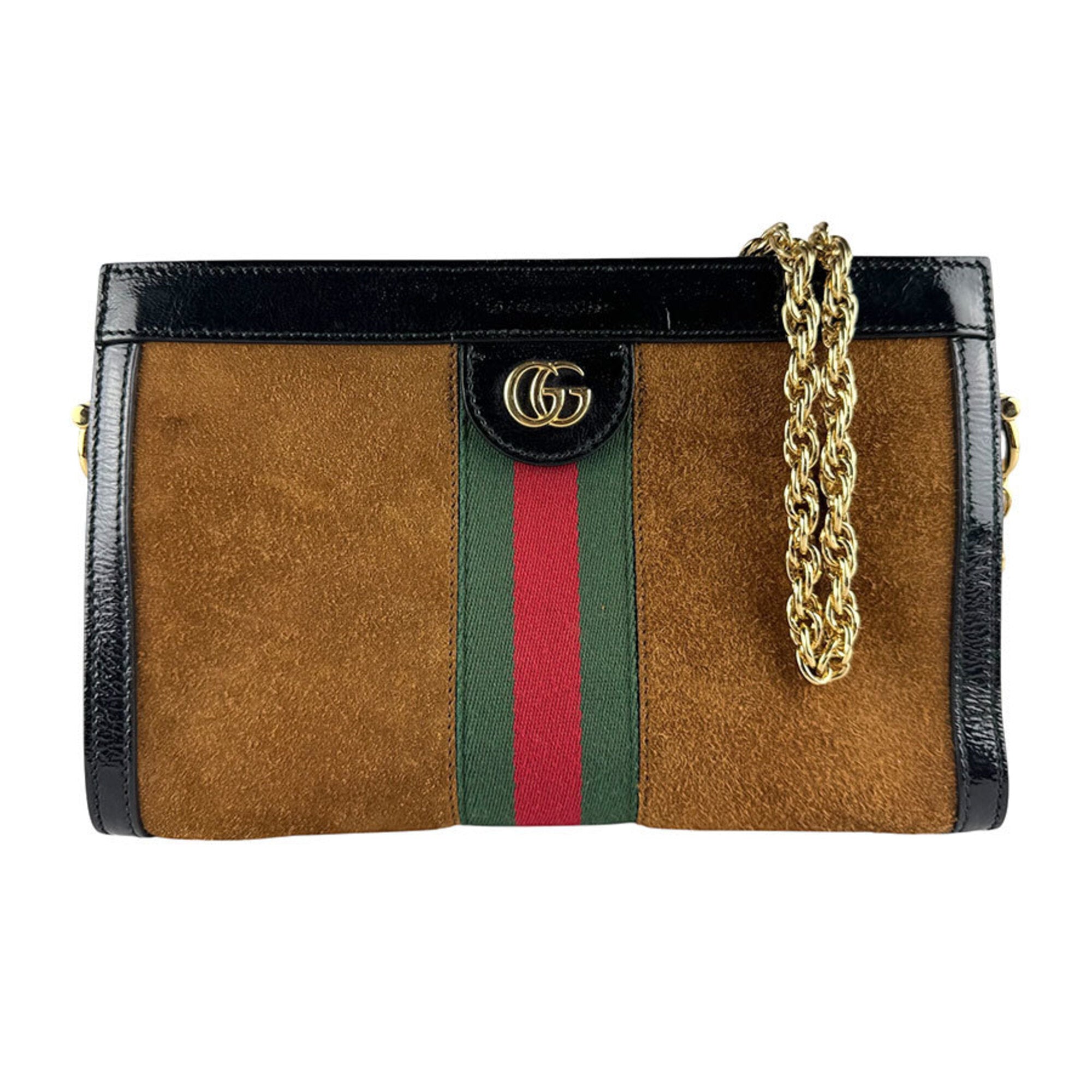 Gucci Black Brown Suede Patent Leather Shoulder Bag (Pre-Owned)