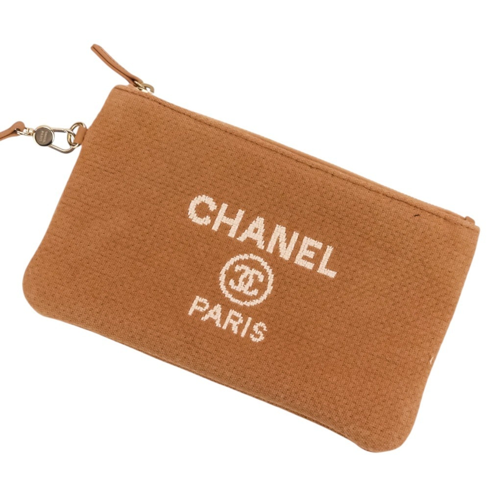 Chanel Pink Beige Fabric Handbag Pouch Shoulder Bag Tote Bag (Pre-Owned)