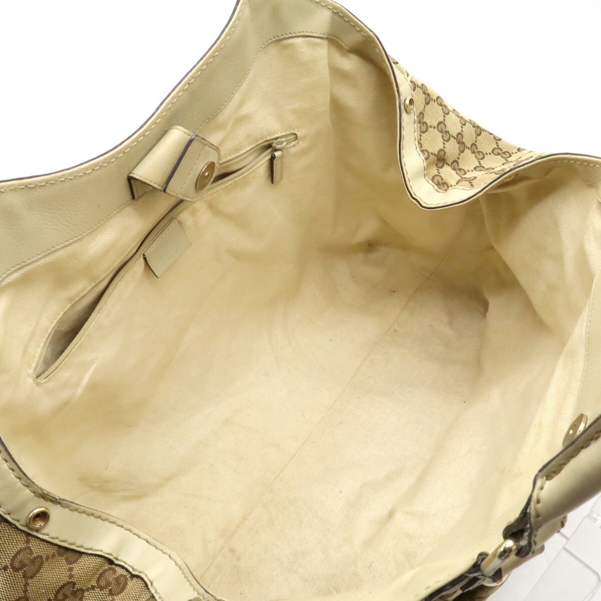 Gucci Beige Ivory Khaki Gg Canvas Leather Shoulder Bag Tote Bag (Pre-Owned)