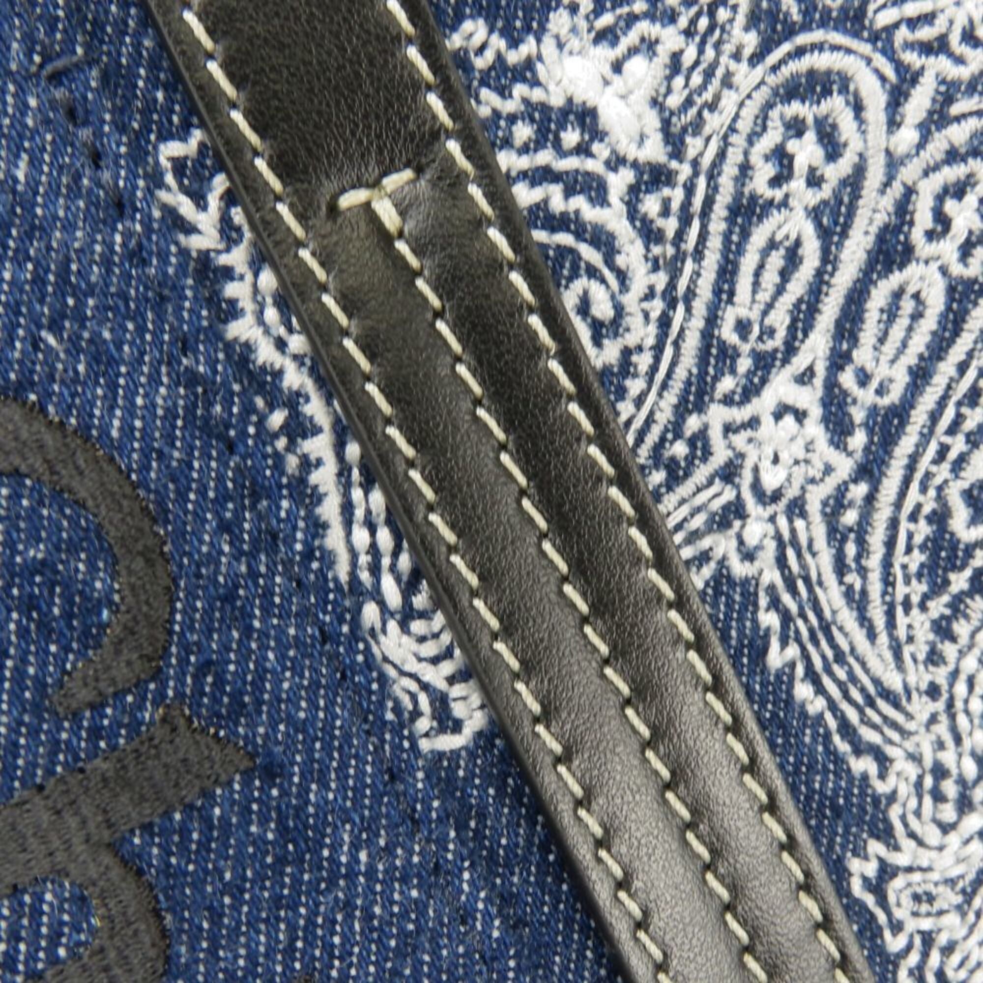 Chloé Blue White Cotton Denim Leather Tote Bag (Pre-Owned)