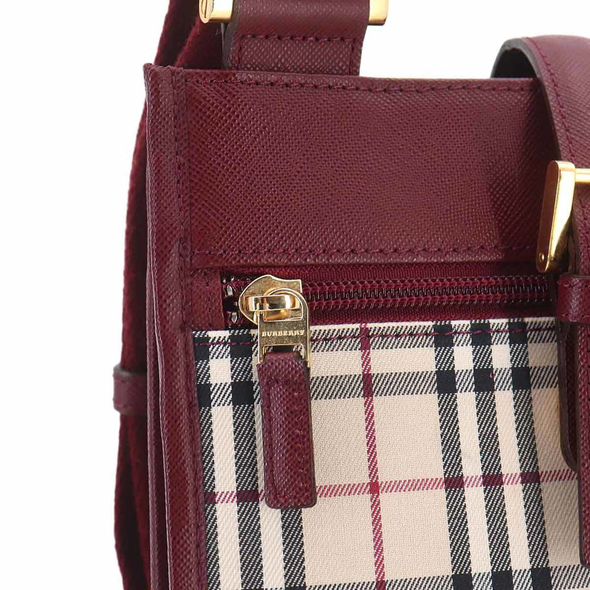 Burberry Beige Bordeaux Canvas Handbag Shoulder Bag (Pre-Owned)