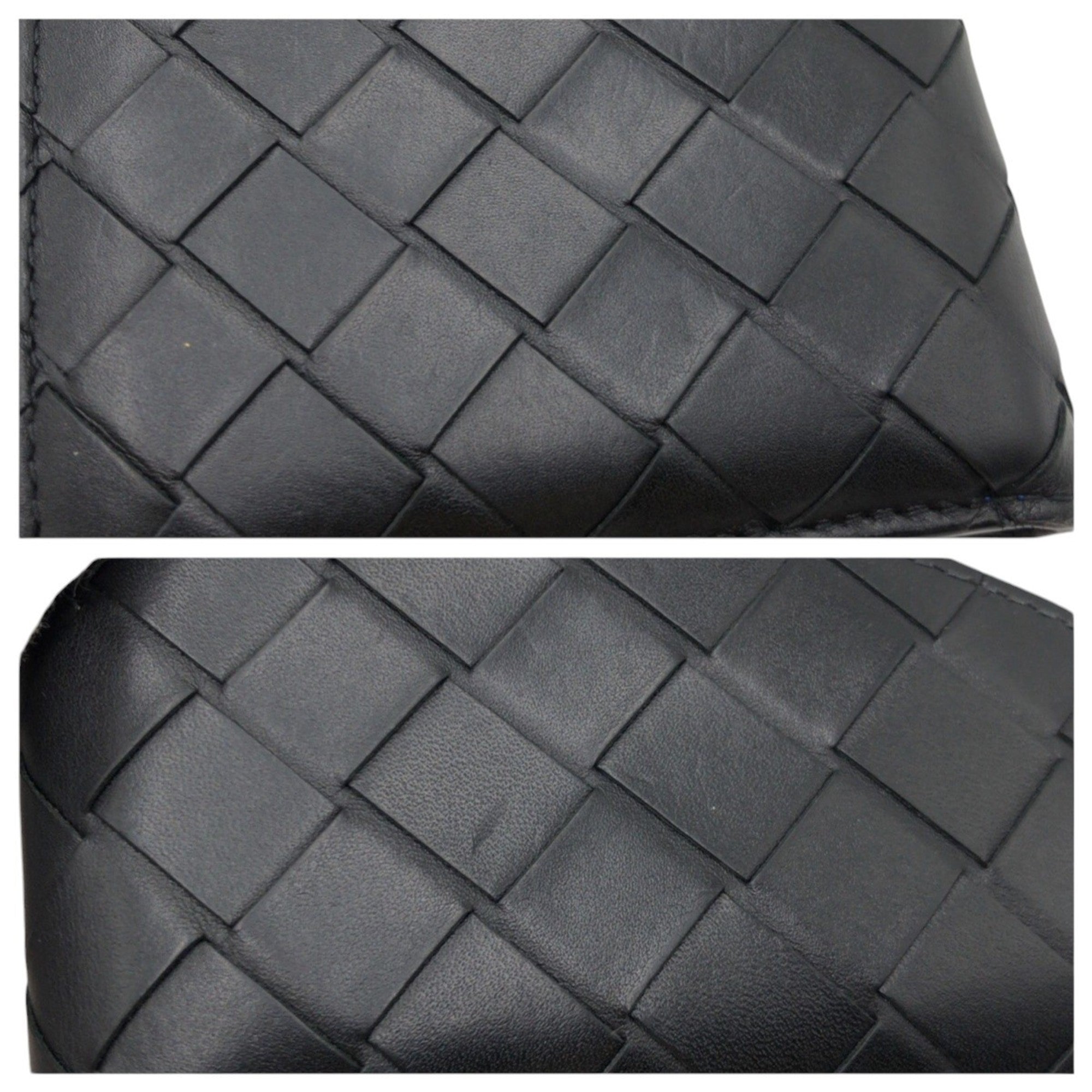 Bottega Veneta Intrecciato Black Blue Leather Wallet (Bi-Fold) (Pre-Owned)