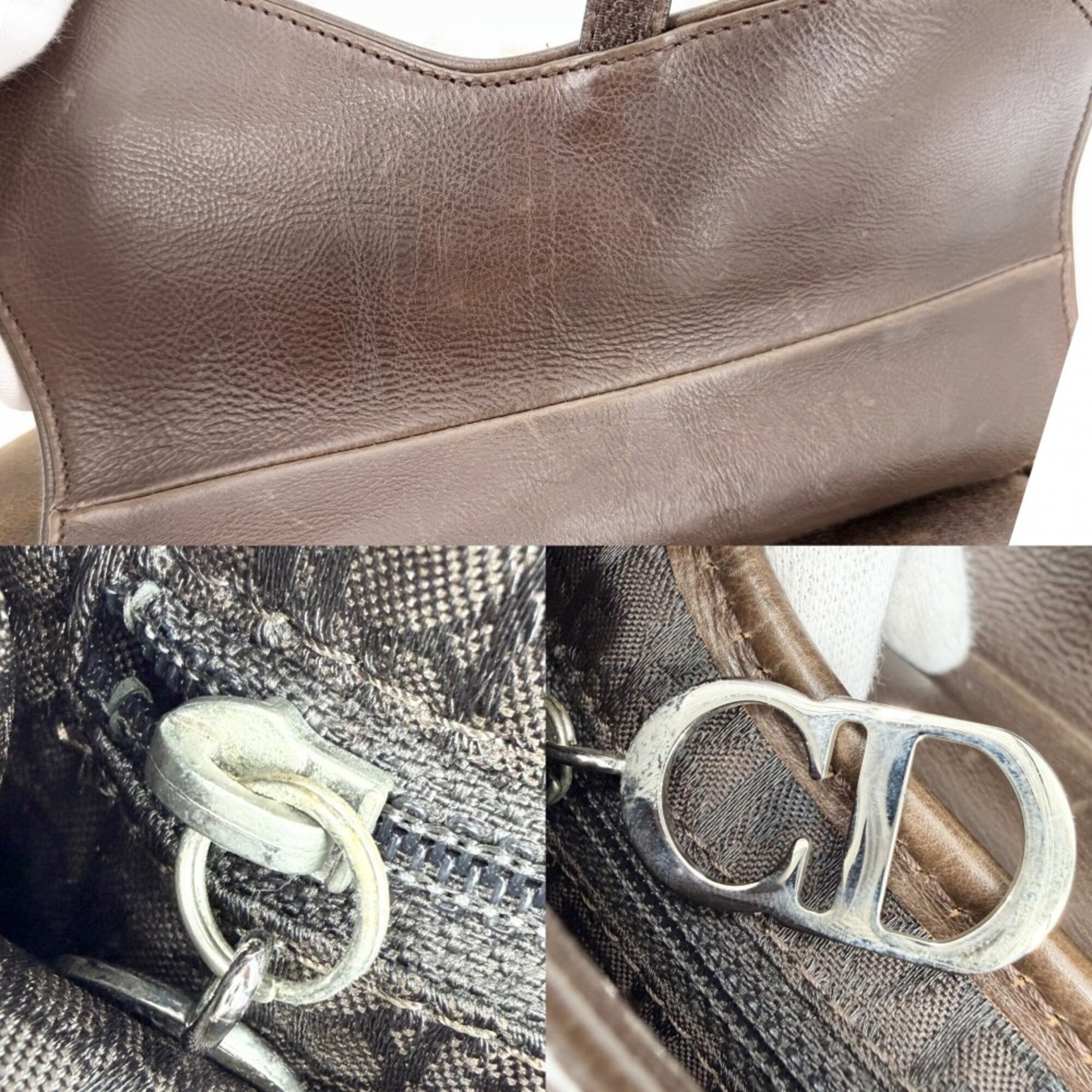 Christian Dior Beige Brown White Leather Handbag Saddle Bag (Pre-Owned)