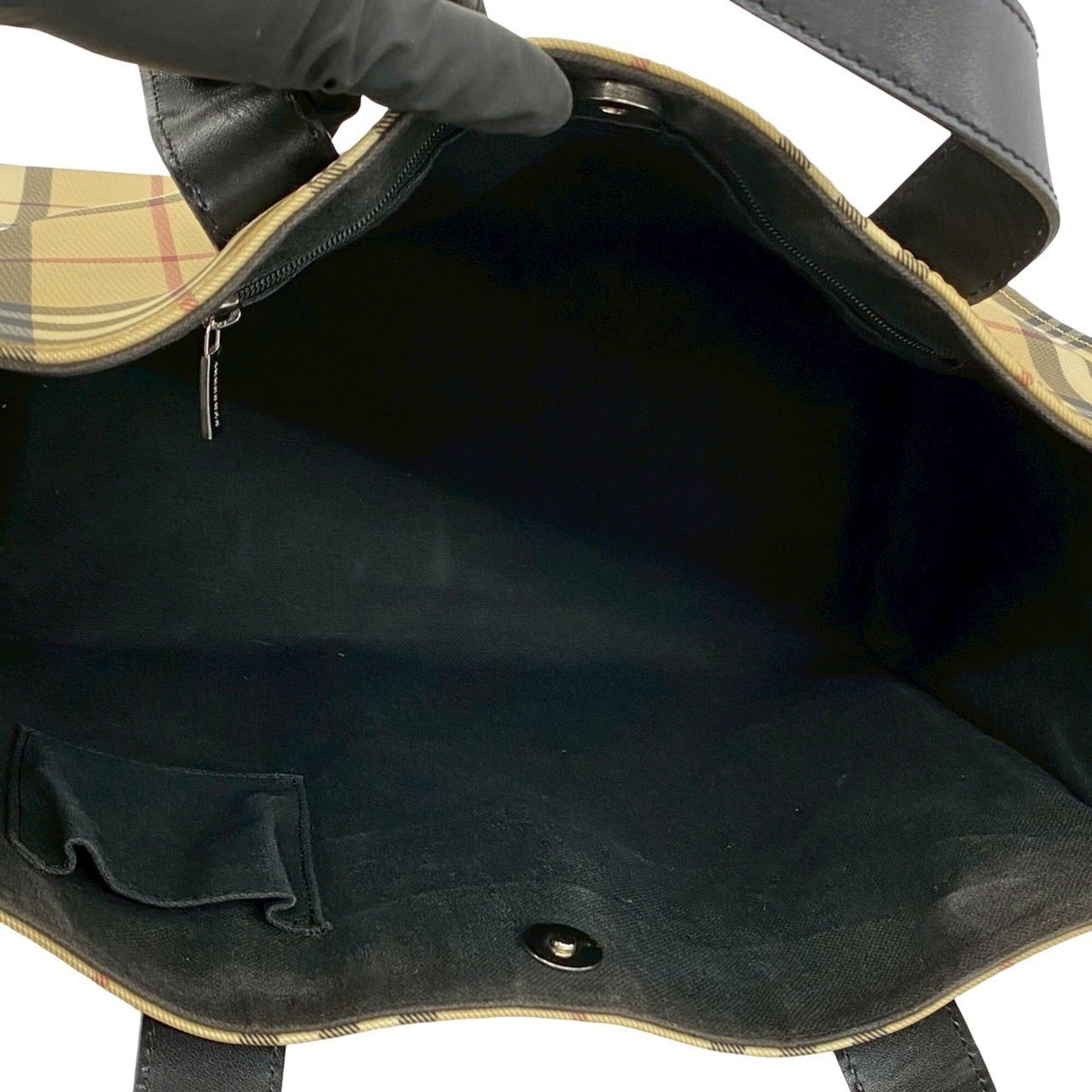 Burberry Beige Black Pvc Leather Handbag Tote Bag (Pre-Owned)