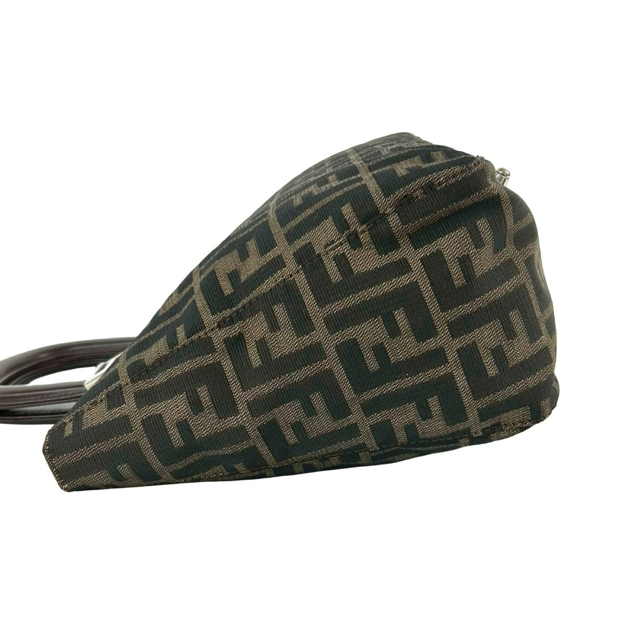 Fendi Black Brown Canvas Leather Handbag Tote Bag (Pre-Owned)