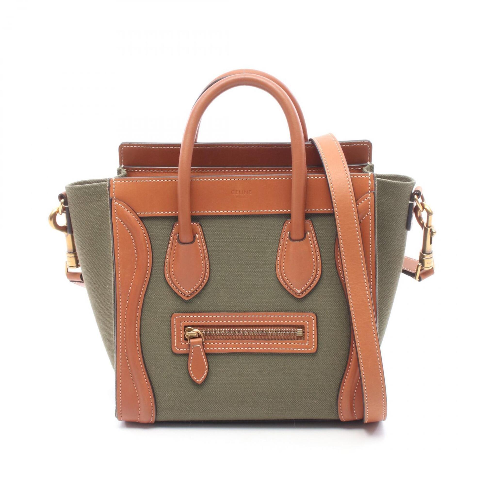 Celine Brown Khaki Canvas Leather Handbag (Pre-Owned)