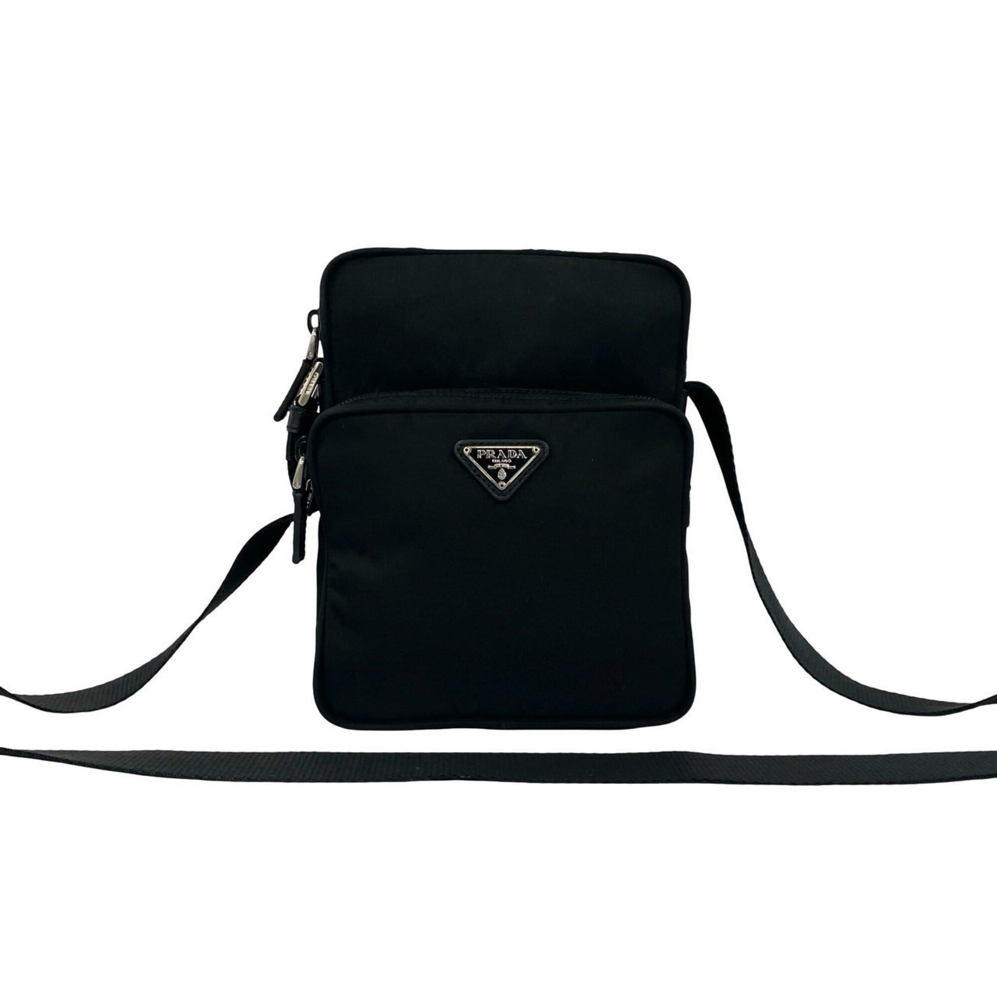 Prada Black Nylon Leather Pochette Shoulder Bag (Pre-Owned)