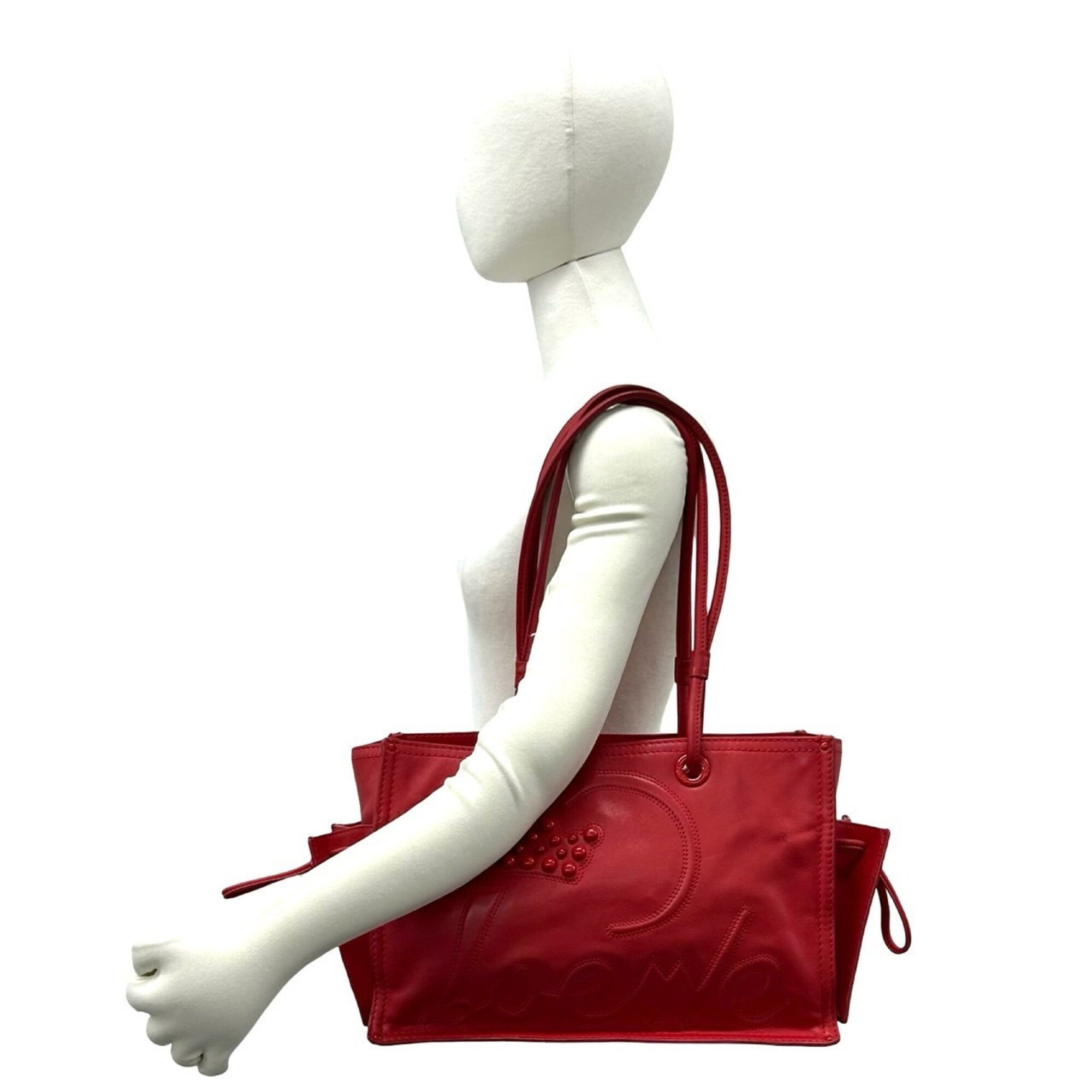 Loewe Red Color Leather Handbag Shoulder Bag Tote Bag (Pre-Owned)
