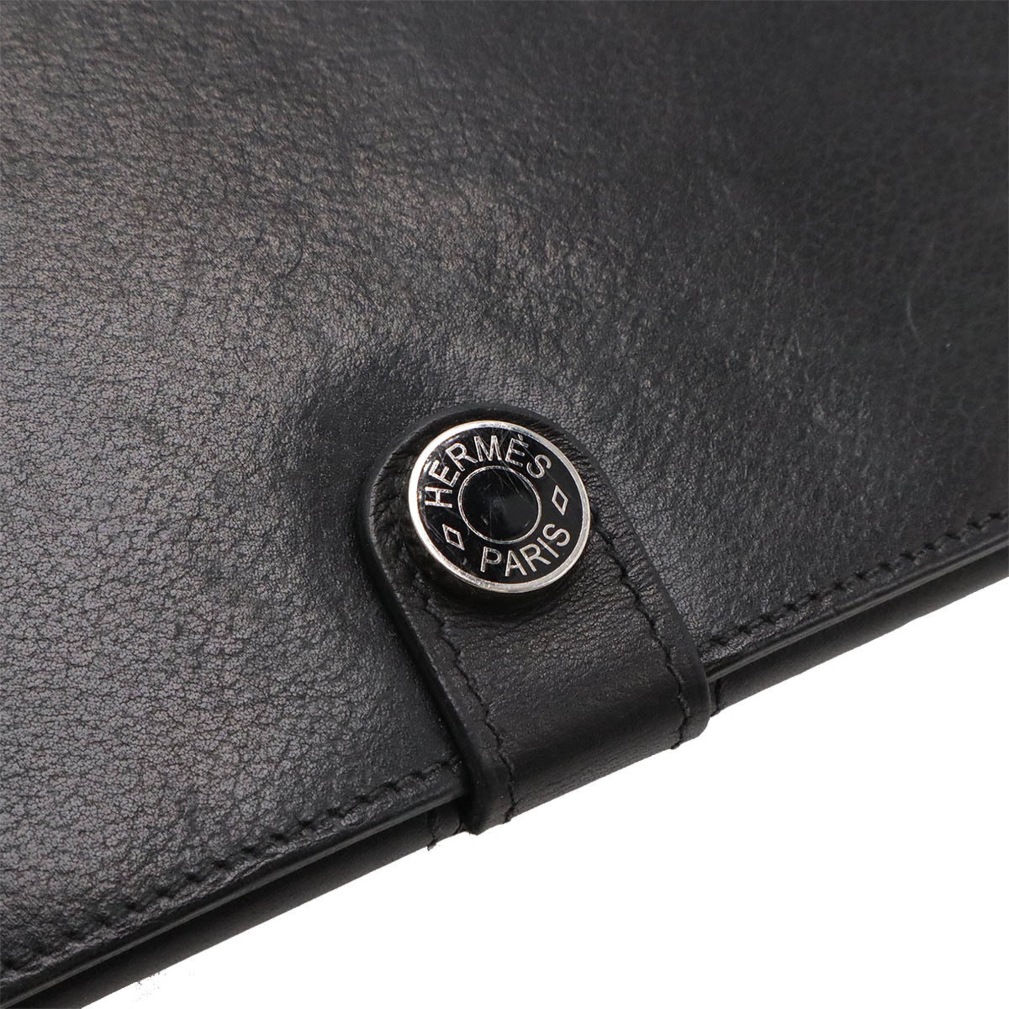 Hermes Black Evergrain Leather Long Wallet (Bi-Fold) (Pre-Owned)
