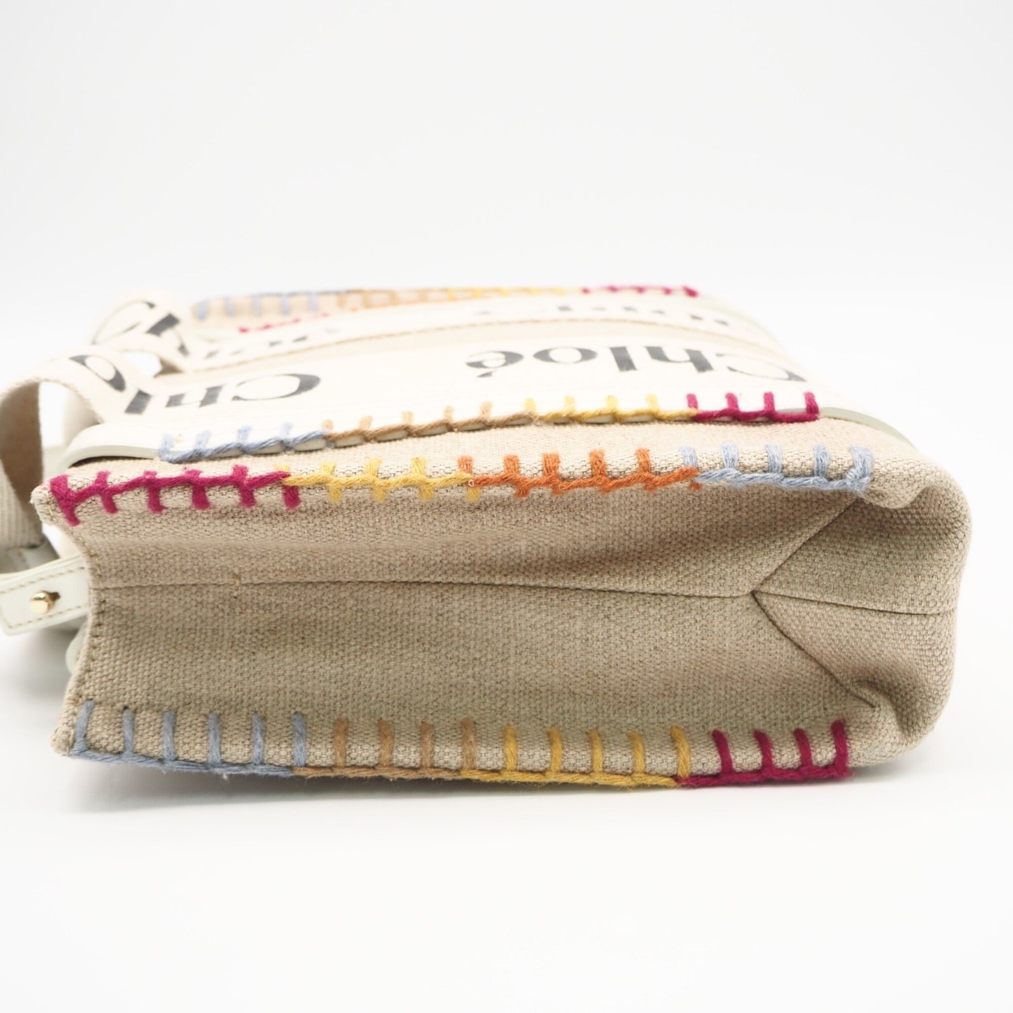 Chloé Beige Multi-Color Canvas Leather Handbag Tote Bag (Pre-Owned)