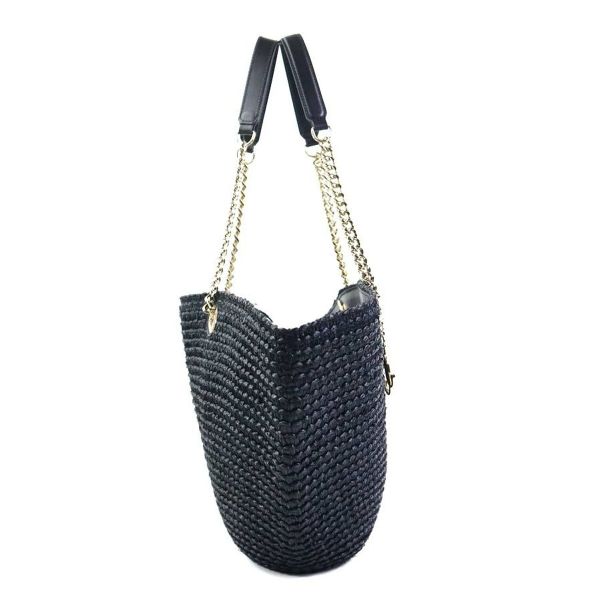 Jimmy Choo Black Raffia Leather Shoulder Bag (Pre-Owned)